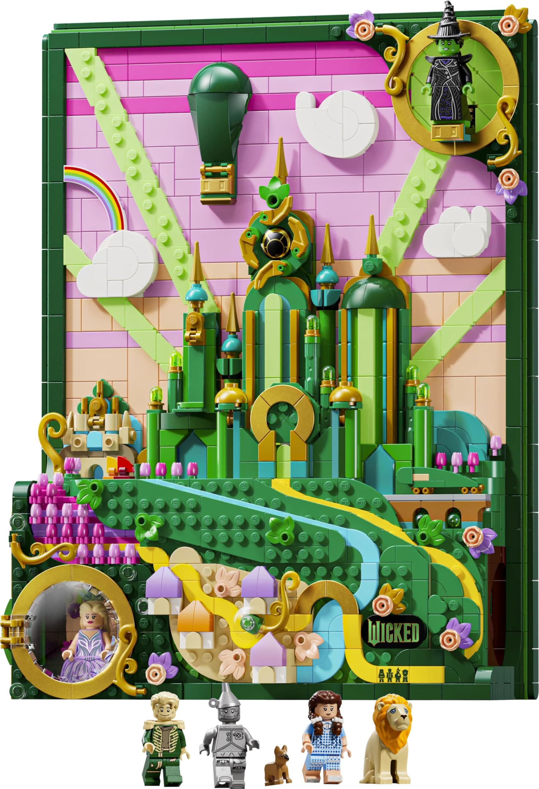LEGO Wicked Obraz Emerald City 75685 | Obraz z klocków, dekoracja ścienna z efektem 3D, prezent Wicked dla fanów filmu, dla kobiet i mężczyzn, 1518 elementów