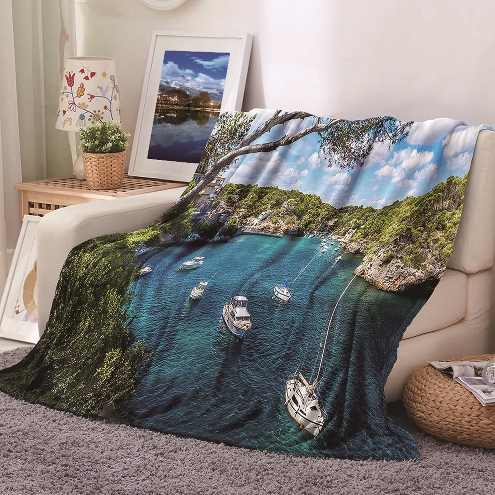 Couverture plaid en flannel KnSam douce jeté de lit design marin raffiné