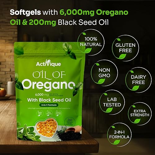 Miniatura 8 de Activique's Aceite de orégano con aceite de semilla negra, carvacrol y timoquinona 4 veces más fuerte, suplemento de orégano 2 en 1 para la salud