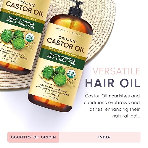 Miniatura 6 de Brooklyn Botany Aceite de ricino orgánico prensado en frío  para cabello, piel y cara  16 onzas líquidas  100% puro y natural  Aceite portador para