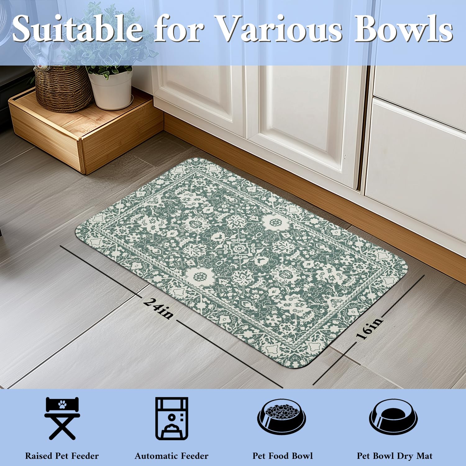 Tappetino per cibo per cani per pavimenti impermeabile per animali domestici, ciotole per cibo e acqua, accessori ecologici per cani, diatomite, forniture per animali domestici, 40,6 x 61 cm