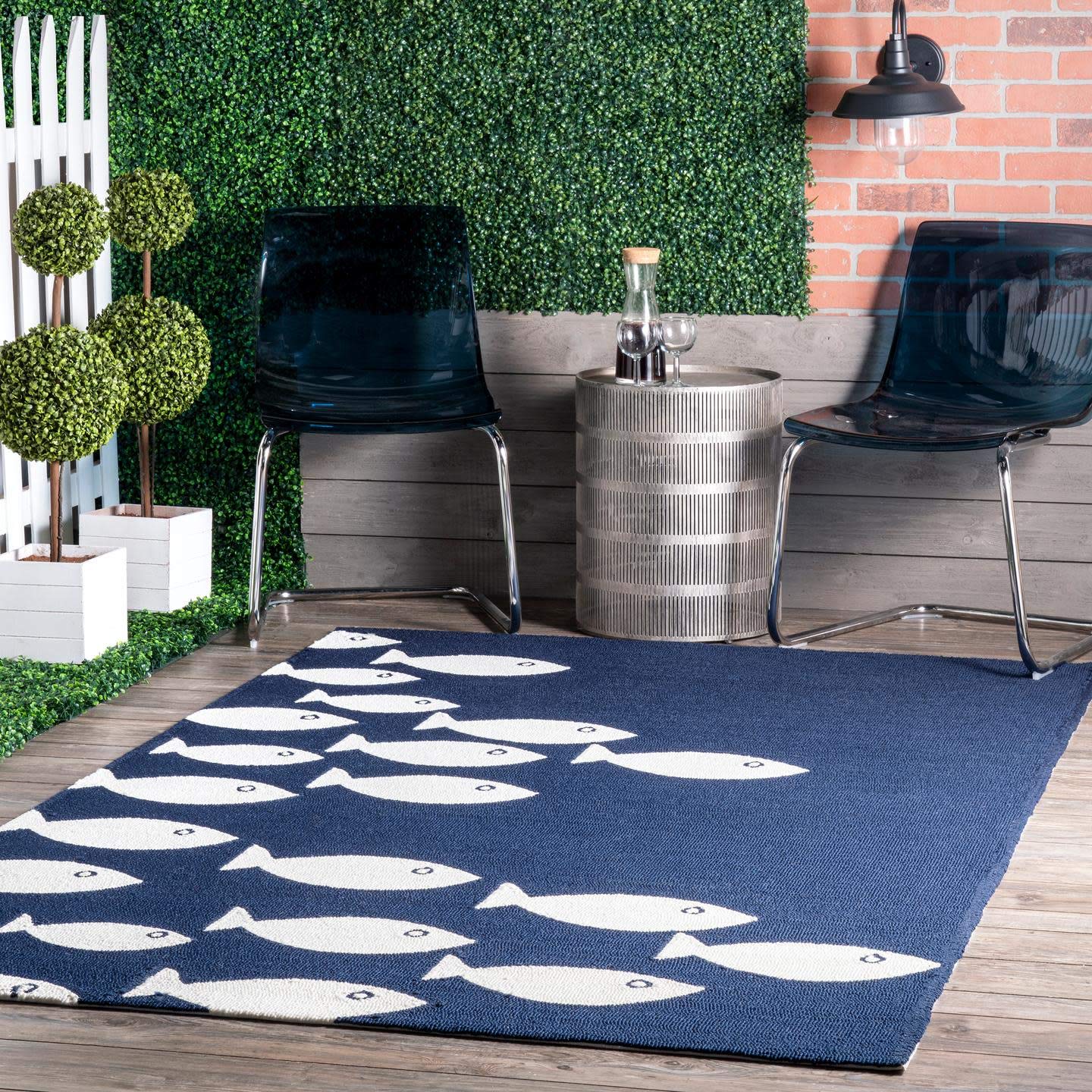nuLOOMVivienne Hand Hooked Indoor/Outdoor Rug, 4' x 6', Navy
