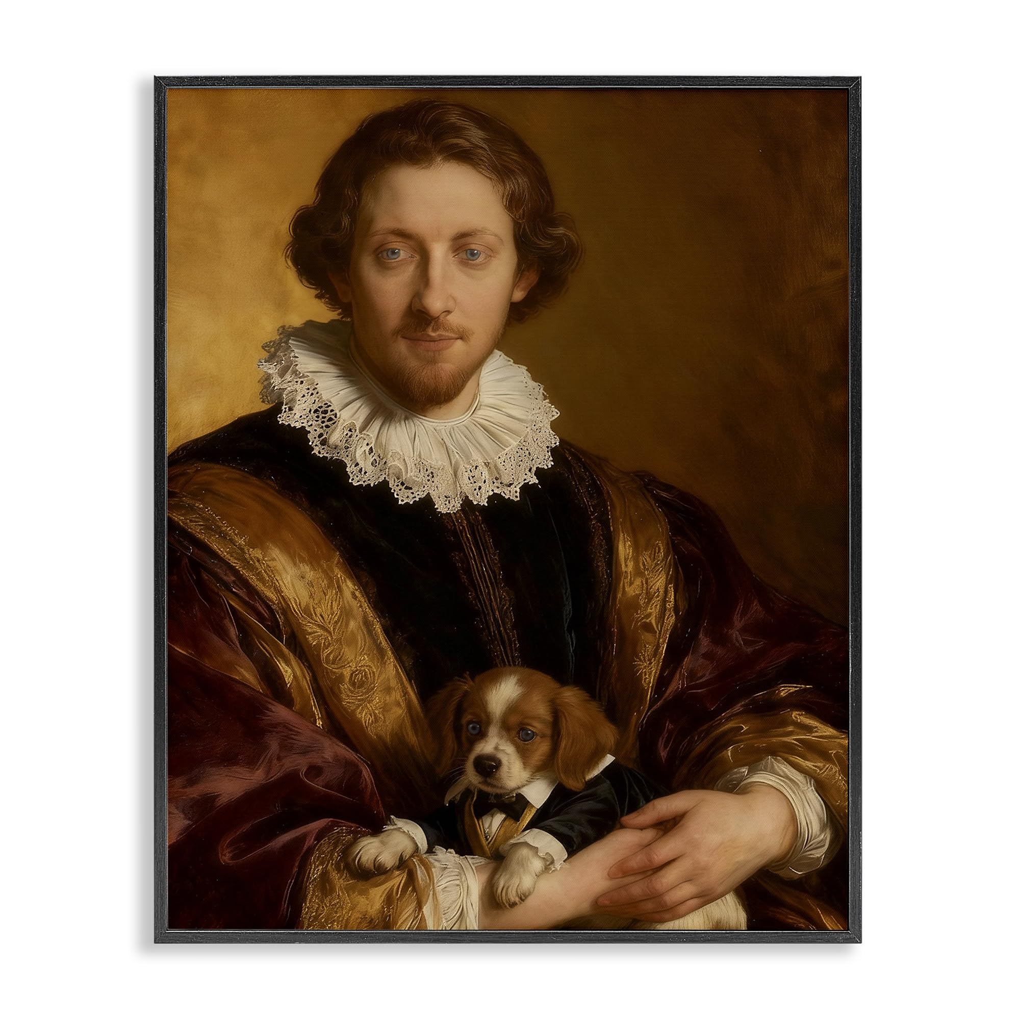 Stupell Industries Midnight Black (Textured) 'Renaissance Noble With Loyal Companion'| Framed Giclee Art