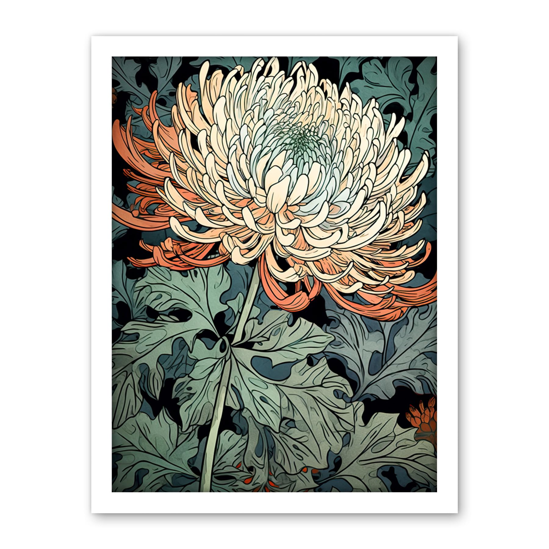 Artery8 Pastel Gradient Colour Chrysanthemum Flower Bloom Artwork Framed Wall Art Print 18X24 Inch