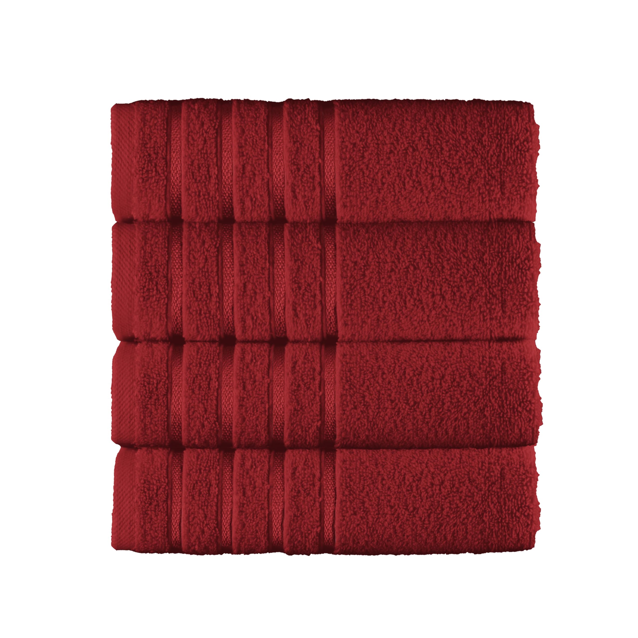 Elegant Comfort 100% Turkish Cotton 4 Lines Viscose Stripe Luxury 4 Pack Hand Towel Set - Ultra Absorbent and Soft 16 x 28 Inch Premium Hotel Spa Quality Towels for Everyday Bath Use, Burgundy