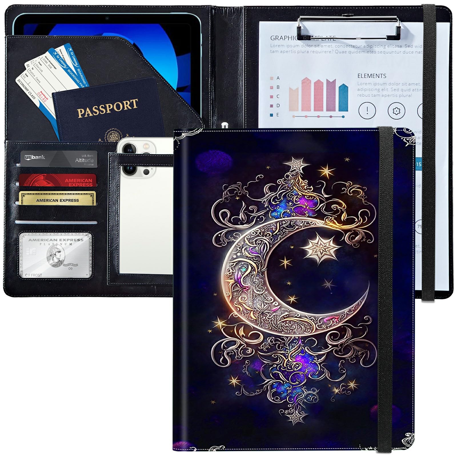 BEOTIWAD PU Leather Padfolio Folder Clipboard Portfolios Organizer Conference Document Organizer with Business Card Holder Storage Clipboard Writing