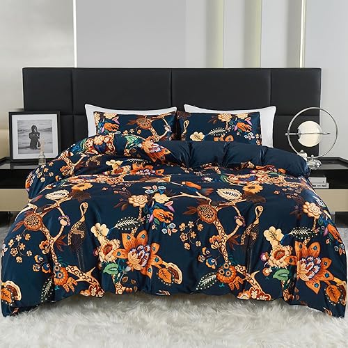 Juego de funda de edredón de terciopelo, 3 piezas, funda de edredón floral ultrasuave tamaño Queen con 2 fundas de almohada, lujoso, juego de funda