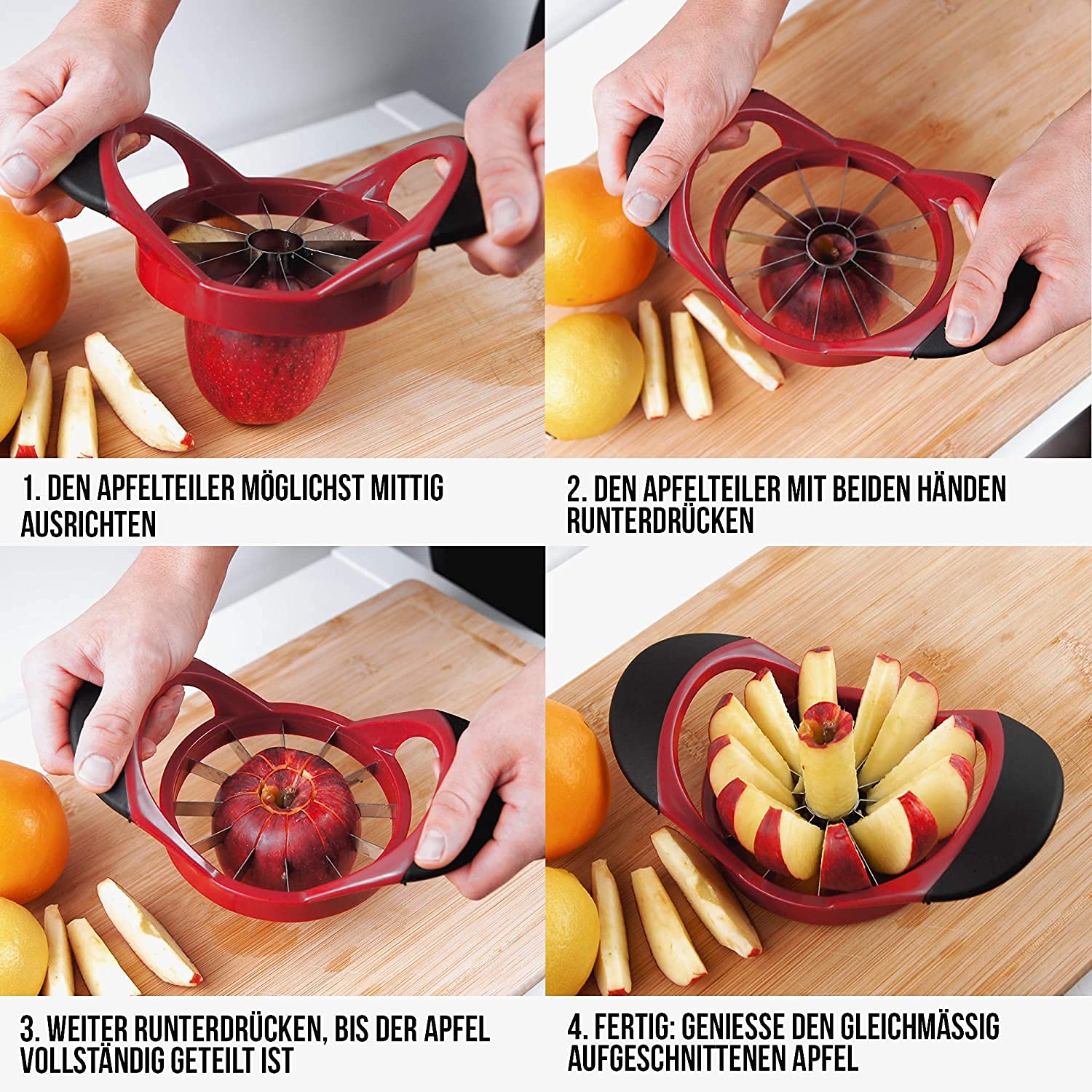 Descorazonador y cortador de manzanas de acero inoxidable, mango ergonómico ABS antideslizante con 12 hojas afiladas, grande, robusto y resistente a la oxidación