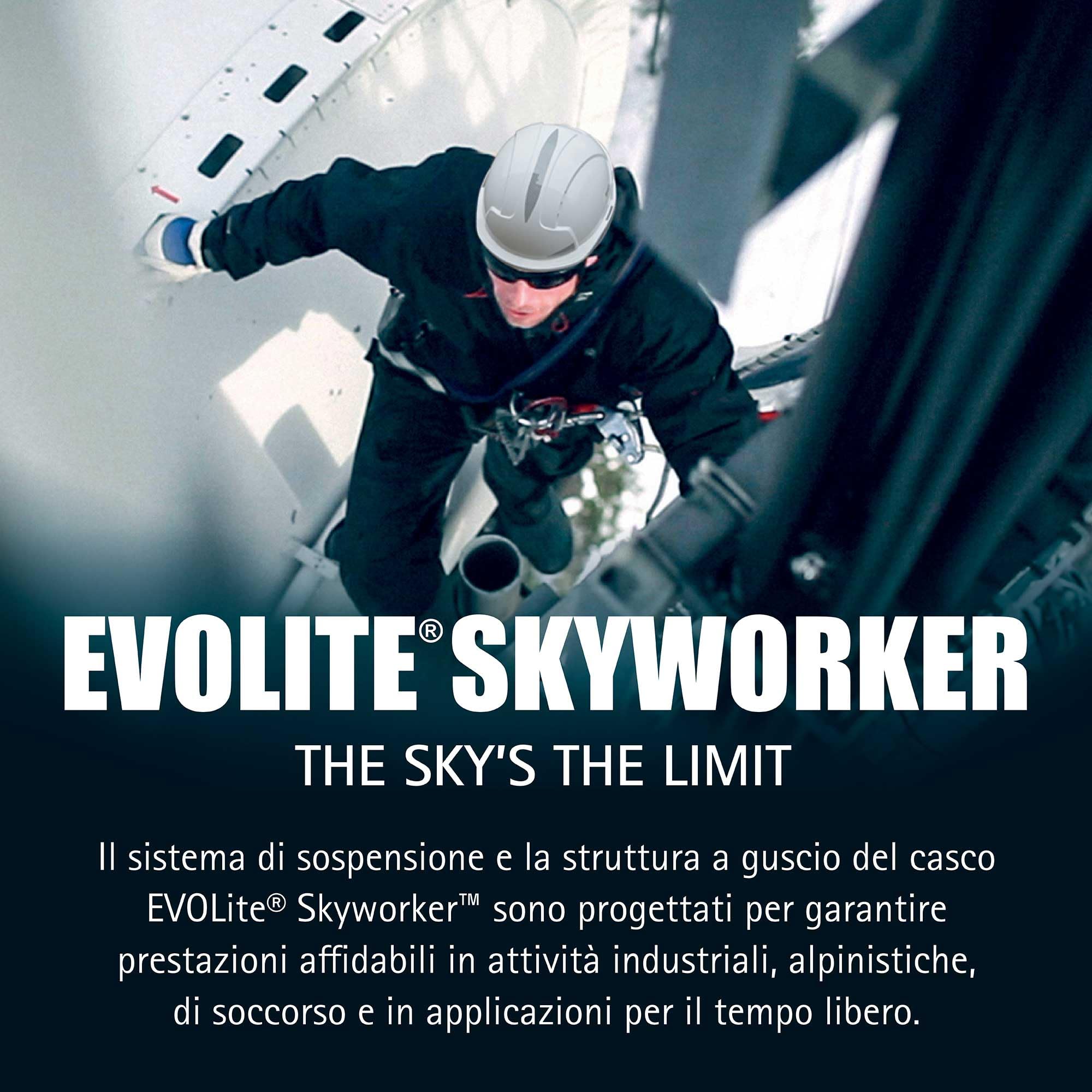 JSP EVOlite Skyworker Elmetto Cantiere e Alpinismo, Ultraleggero, Nero | L'elmetto più leggero di JSP per lavori in quota. Sottogola 4 punti e rotella. EN 397 & EN 12492.