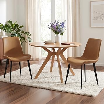 Dining Chairs Set of 2, PU Leather Kitchen Chairs, Brown