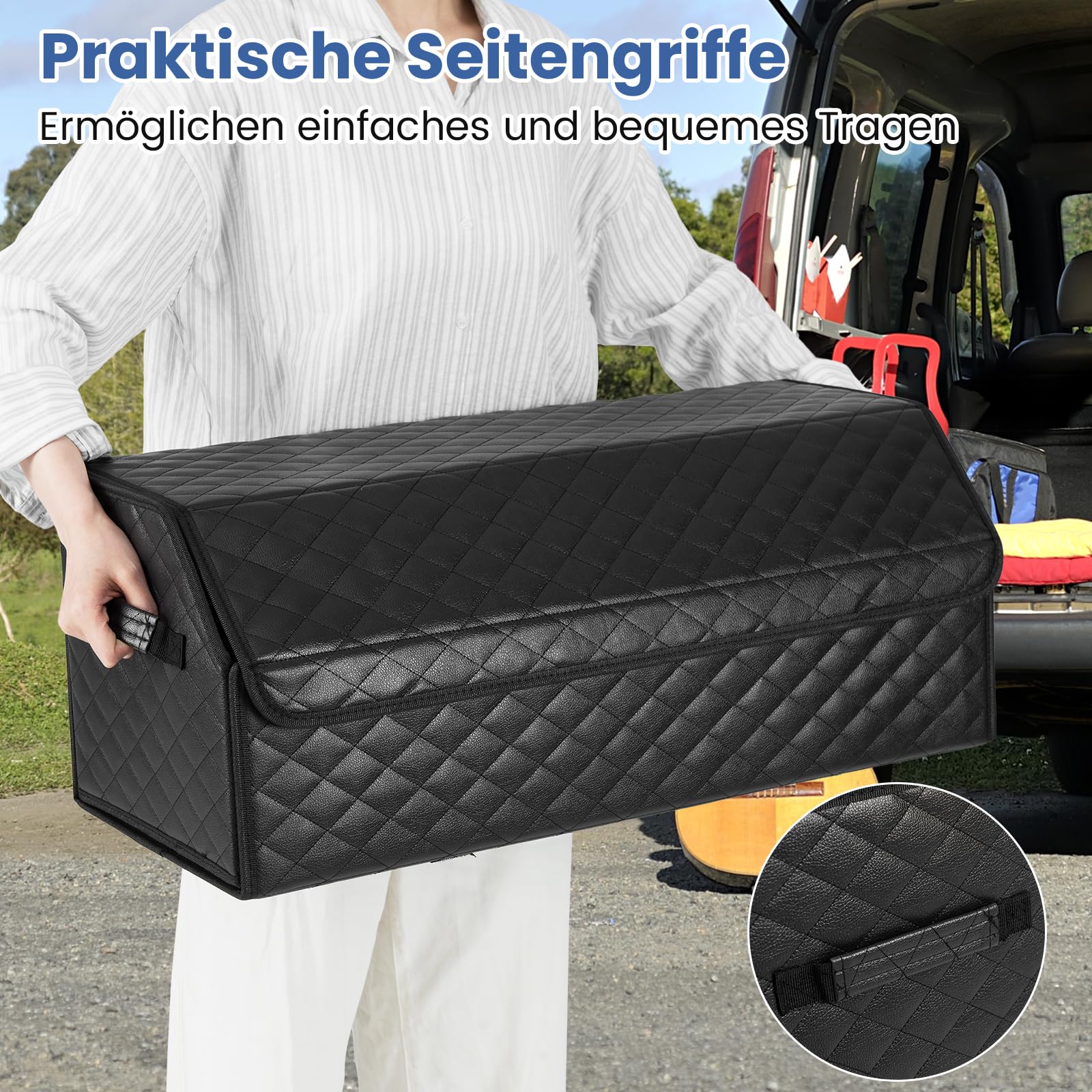 COSTWAY Organizer do bagażnika samochodowego z pokrywą, 51 l, składany, do SUV, limuzyna, pudełko do przechowywania ze zdejmowaną ścianką działową i uchwytami, torba do bagażnika na kemping, do domu