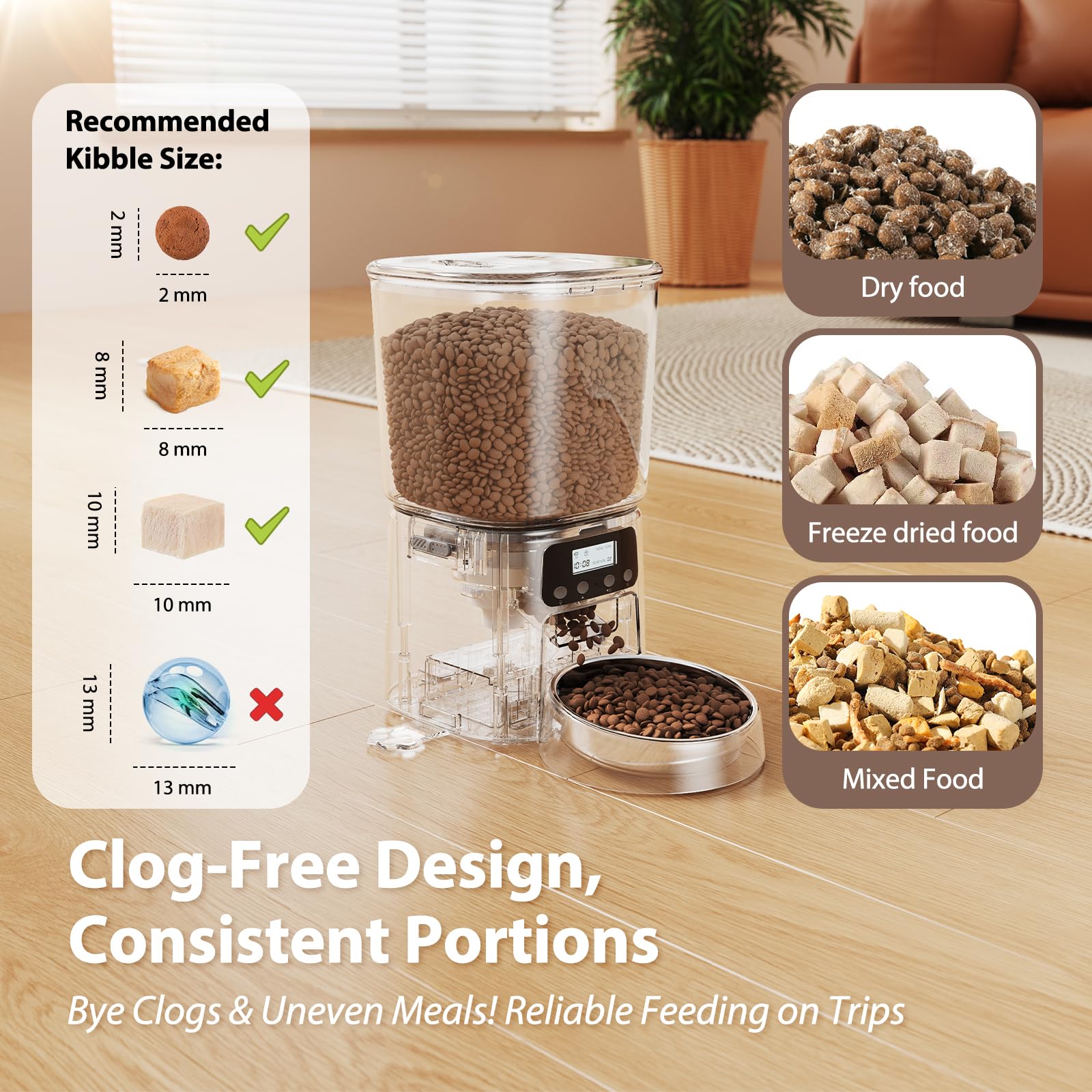 Automatic Cat Feeder, 4L/16Cups Cat Food Dispenser with Stainless Steel Bowl Programmable 30 Portions 6 Meals per Day, Timed Pet Feeder for Kitty Small Dogs with 10S Voice Record, Black - image 3