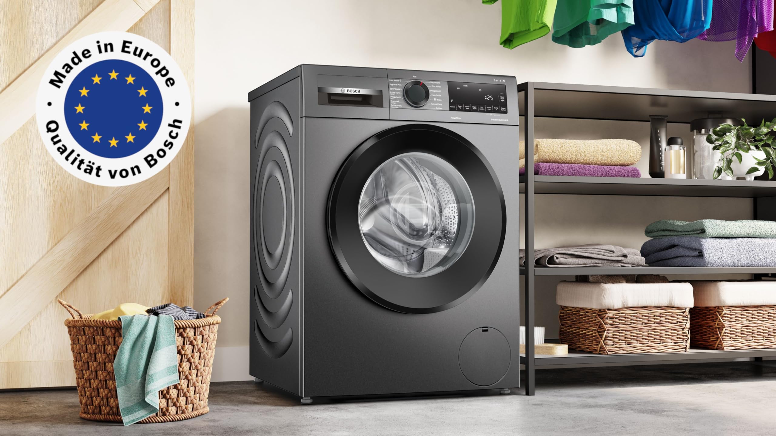 Bosch Serie 6 Waschmaschine 9 kg 1400 UpM Fleckenautomatik WGG244ZR10 | Knitterfalten-Reduzierung mit Iron Assist, Active Water Plus Beladungssensor, Speed Perfect Option, AquaStop Auslaufschutz