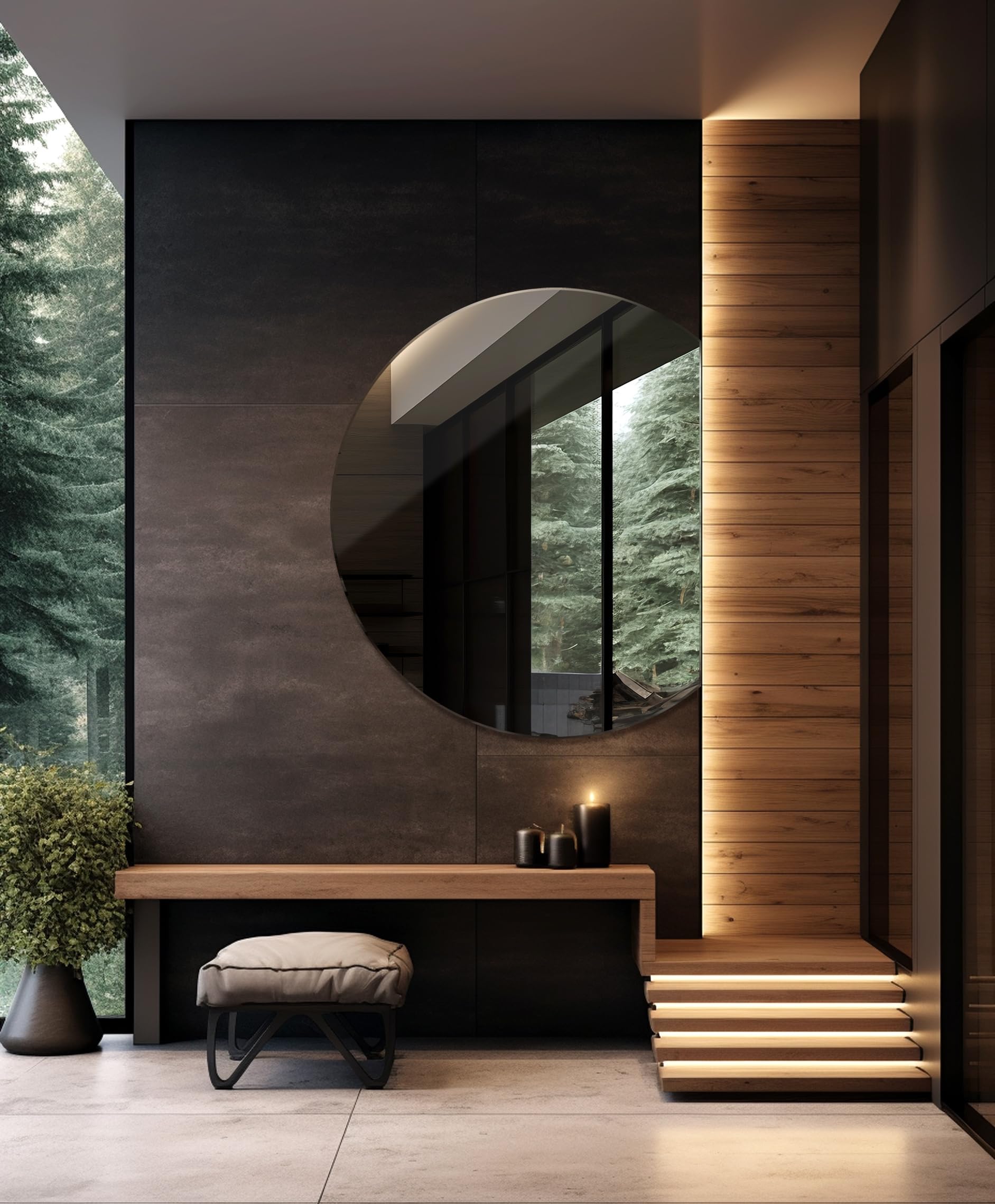 Tulup Grande specchio moderno asimmetrico per lavabo bagno specchio rotondo da parete 100 cm