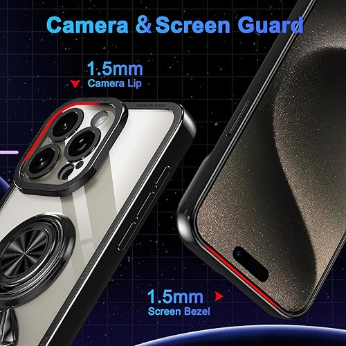 Miniatura 3 de LONTECT Funda para iPhone 15 Pro, a prueba de golpes, protección de cuerpo completo, soporte de anillo de astronautas, delgada, transparente,