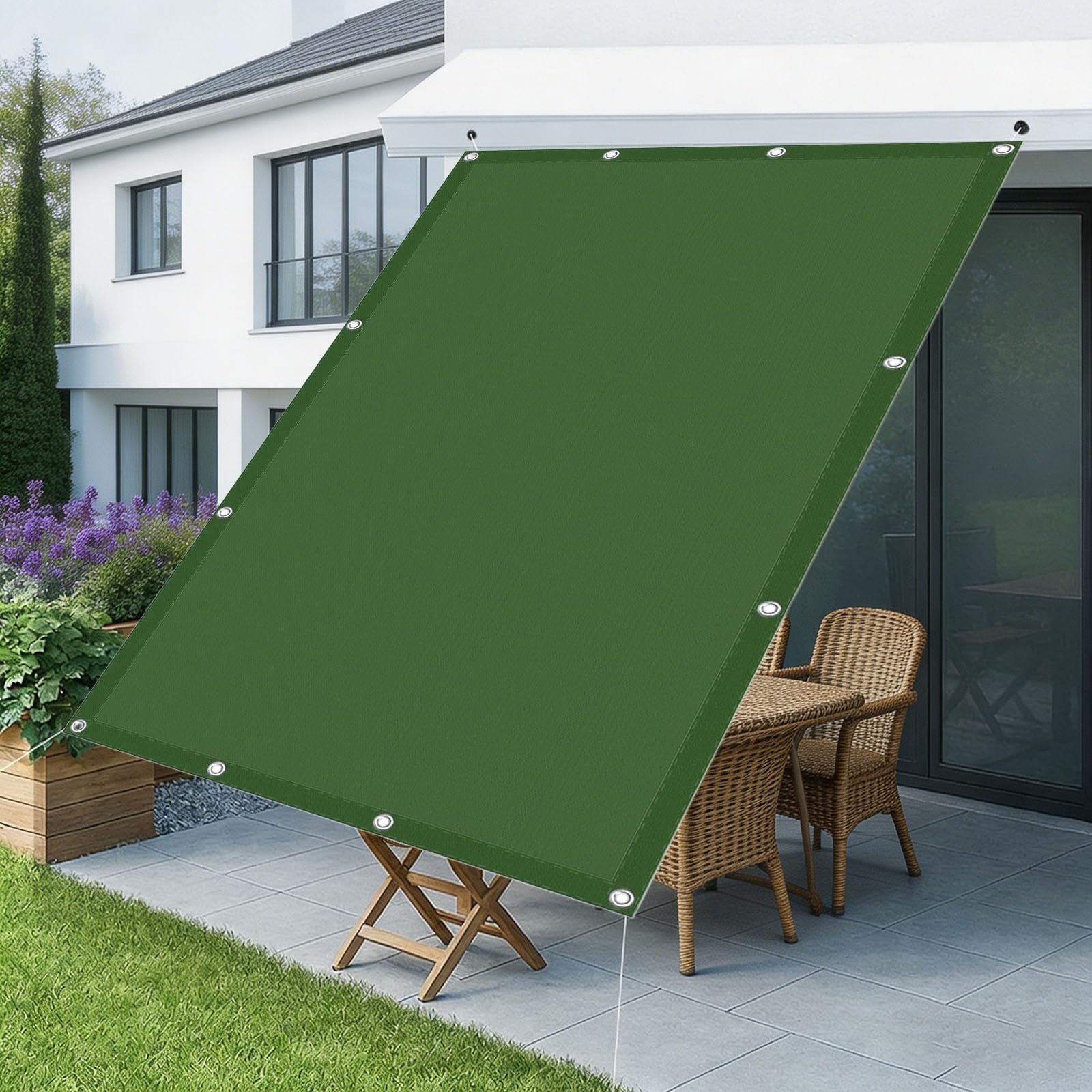 Vela Ombreggiante Impermeabile 150 x 390 cm Protezione Solare Respirante Anti UV Rettangolare Resistente Alle Intemperie Telo Ombreggiante per Giardino, Verde Scuro