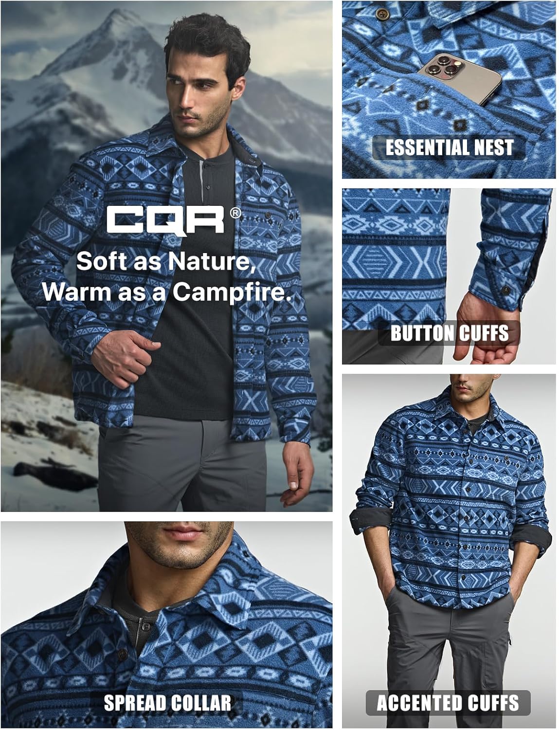 CQR Men's Long Sleeve Heavyweight Fleece Shirts, Plaid Button Up Shirt, Warm Outdoor Casual Shirt with Pockets - Image 6
