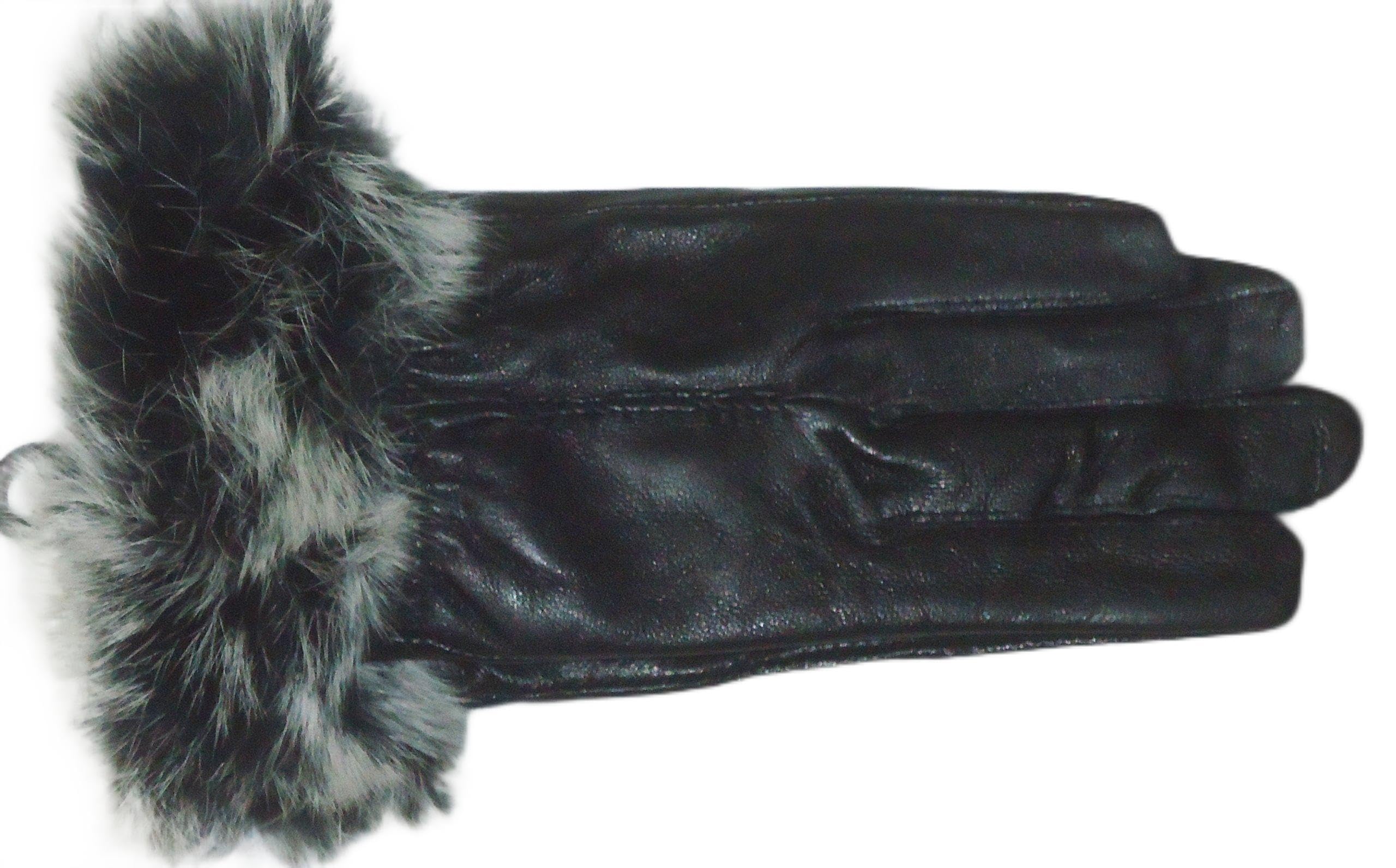 Black Leather Mink Fur Trim Luxurious Looking Gloves Small/Med