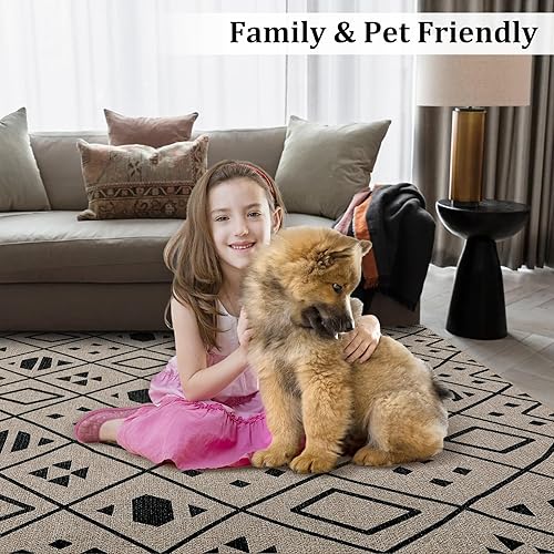 Miniatura 8 de Easy - Alfombra de yute grande para sala de estar, 6 x 9 pies, lavable a máquina, moderna, geométrica, marroquí, para interiores y exteriores,