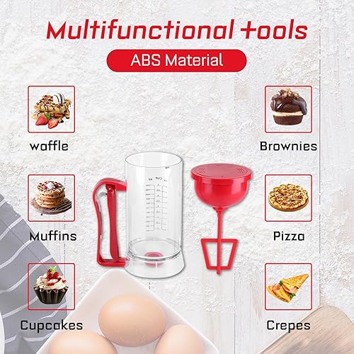 Miniatura 5 de Dispensador de masa, mezclador eléctrico de 40.6 fl oz con línea graduada, dispensador de panqueques inalámbrico con mango para apretar, herramienta