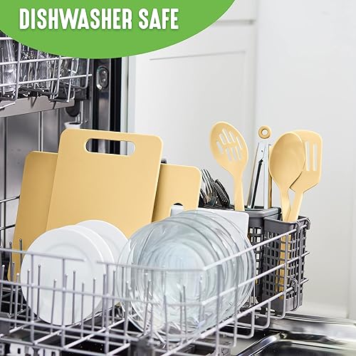 Miniatura 7 de GreenLife Juego de utensilios de cocina antiadherentes de cerámica de 16 piezas con utensilios de cocina y juego de 2 tablas de cortar, amarillo