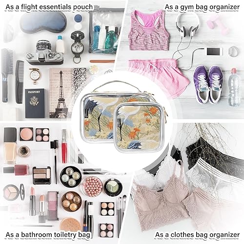 Miniatura 7 de Cranes Flowers Clear Toiletry Bag for Traveling,2 Pack Makeup Cosmetic Bag with Zipper,Travel Bag for Toiletries,Travel Essentials 21215328