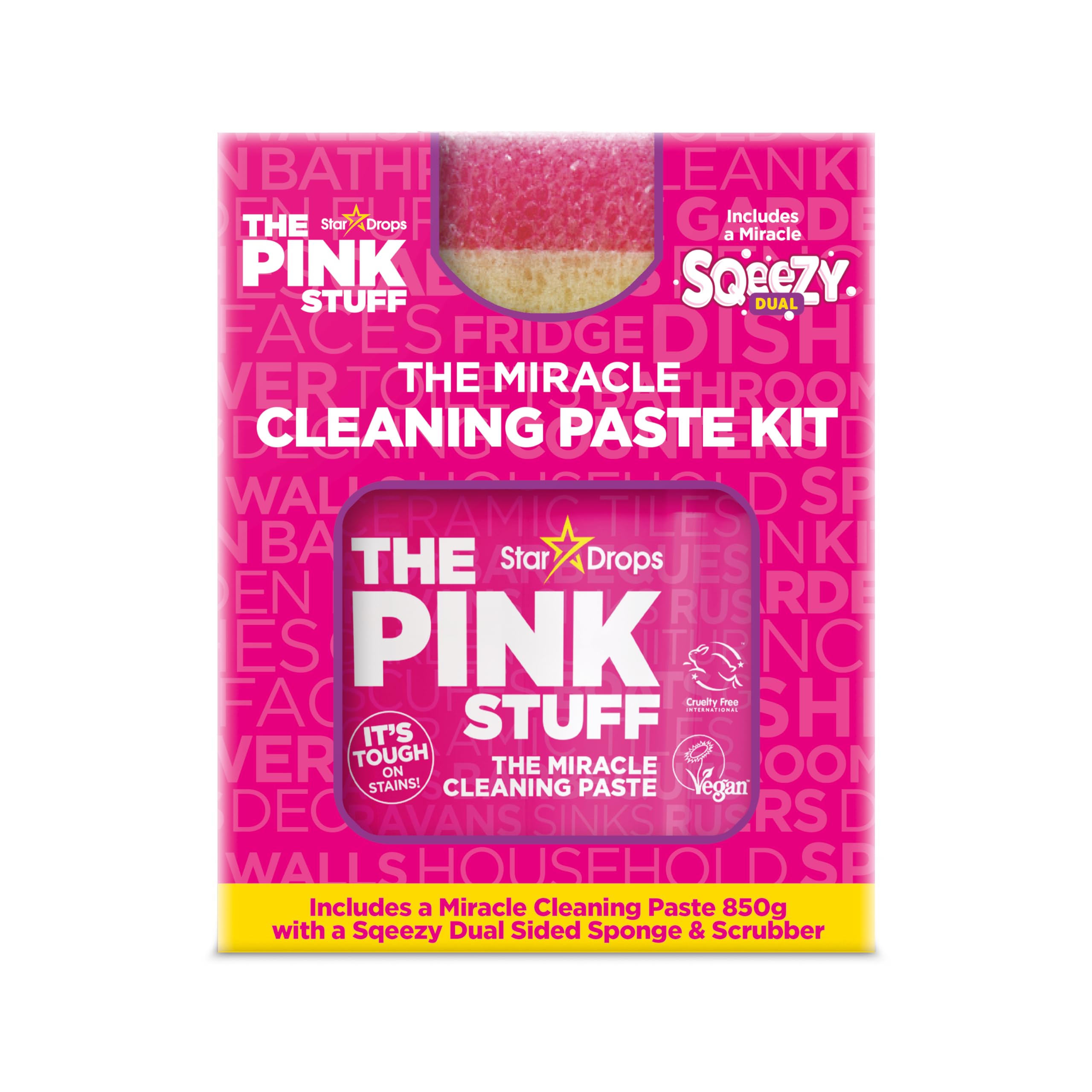 The Pink Stuff Miracle Cleaning Paste Kit - Includes 850g The Pink Stuff Miracle Cleaning Paste and a Miracle Sqeezy Dual Sided Sponge Scrubber - All Purpose Multi Surface Cleaner