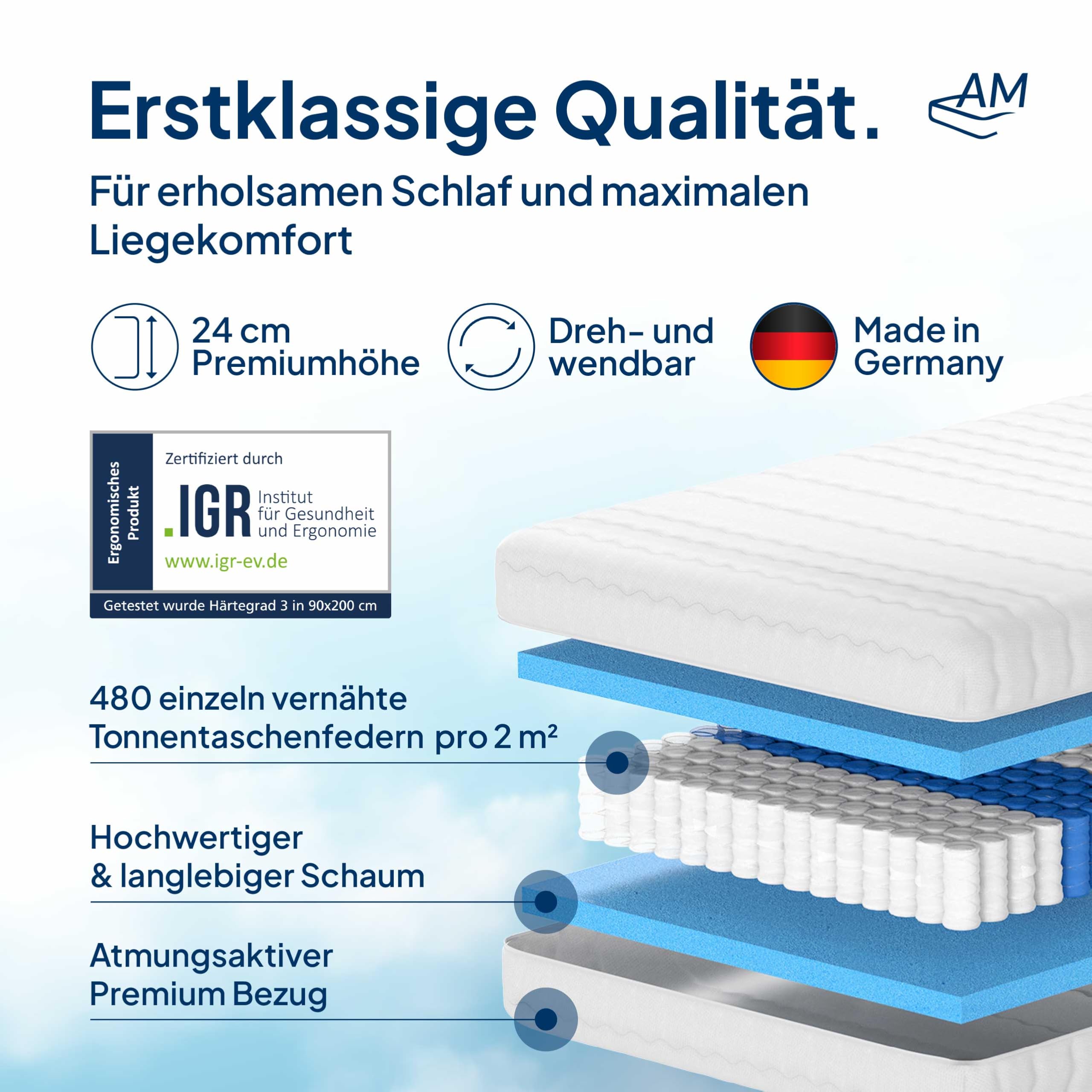 Orthopädische Kaltschaum-Matratze 140x200 H3 - 7-Zonen Taschenfederkern Für Erholsamen Schlaf