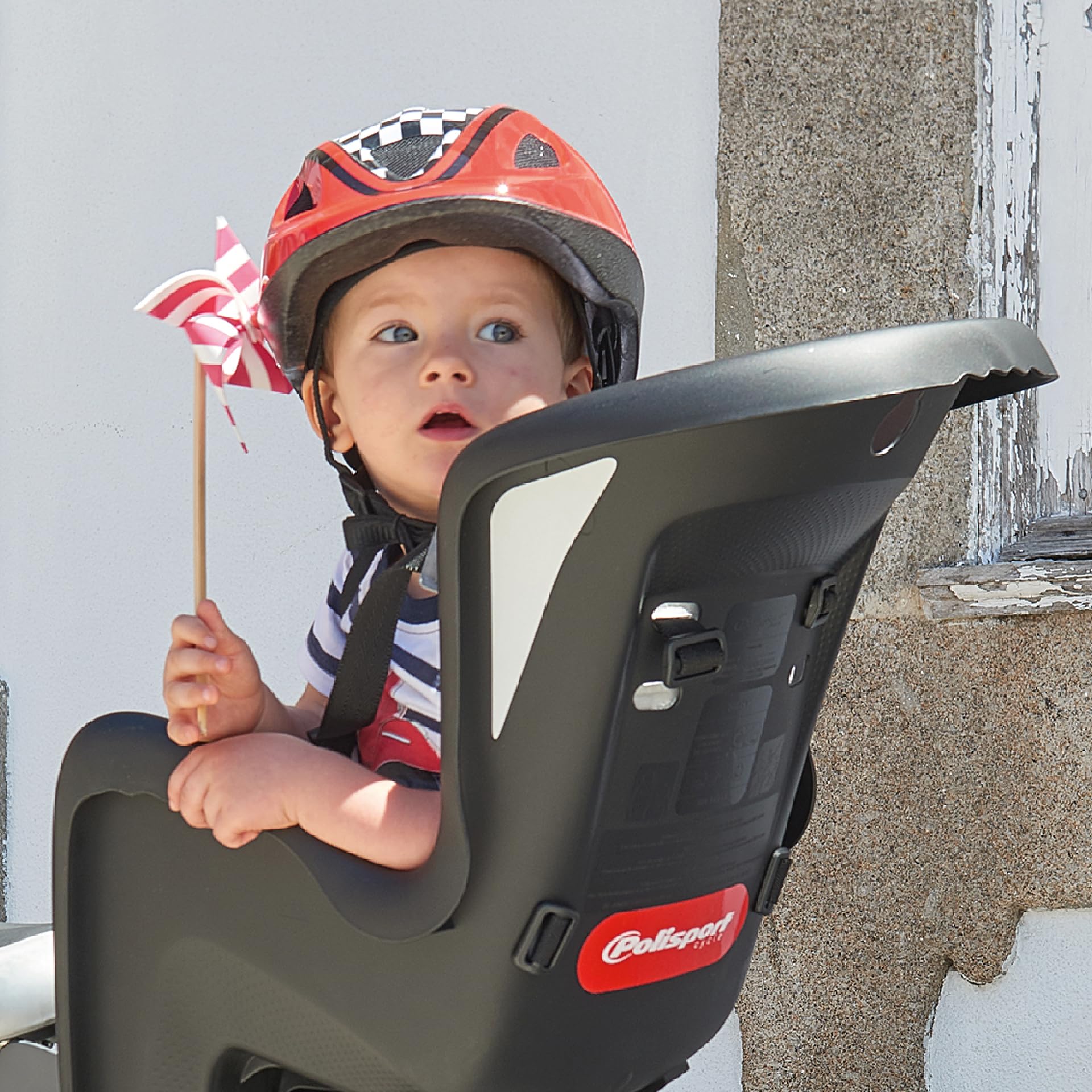 Polisport 8632200029 Bilby CFS AMZ Kinderfahrradsitz Hinten, 9 Monate–6 Jahre, 5-Punkt-Polstergurt, Verstellbare Fußstützen, GUT 2.3 Stiftung Warentest, Passend Für Gepäckträger, Schwarz/Dunkelgrau