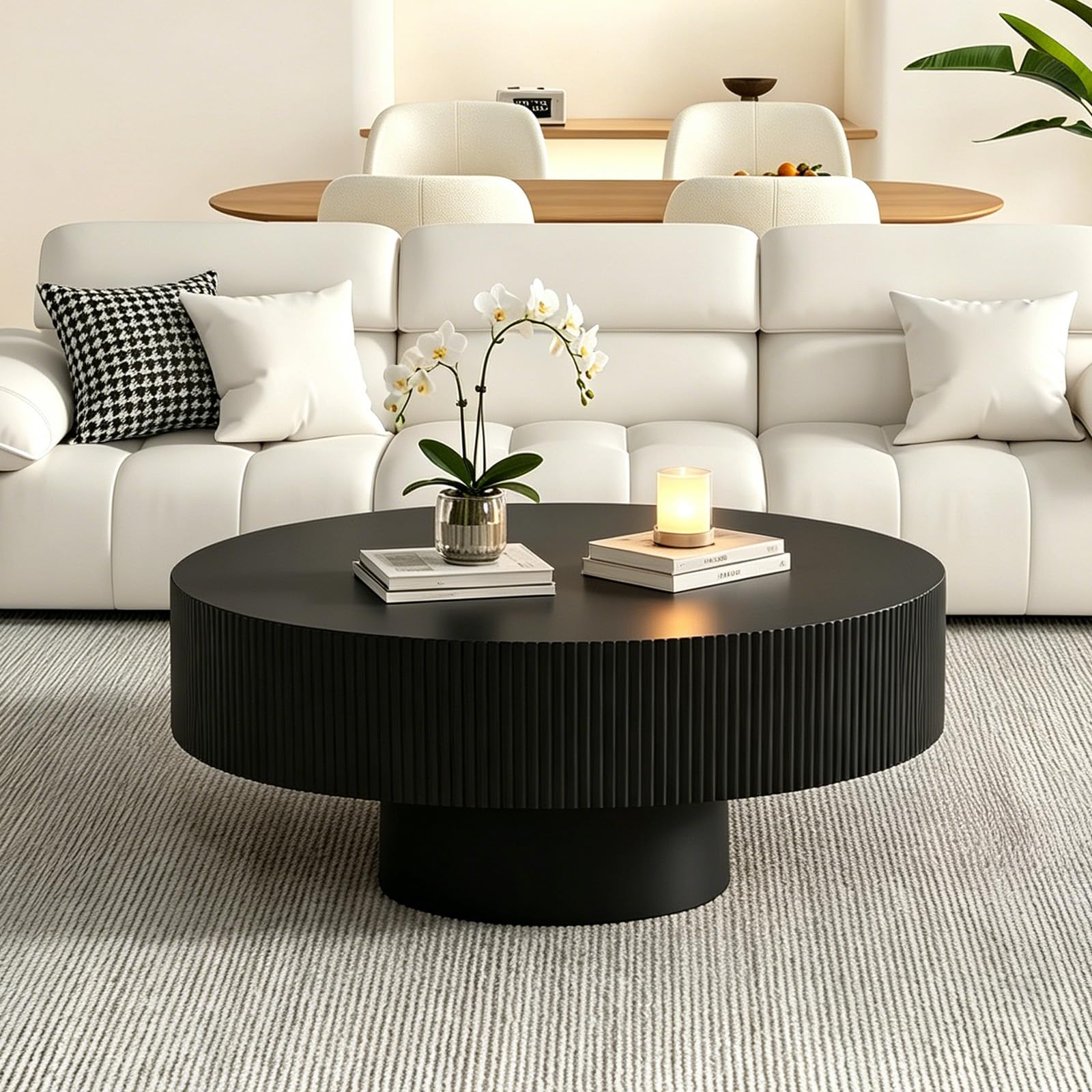 SOUWOFS 78.5CM Modern Round Coffee Table, Black