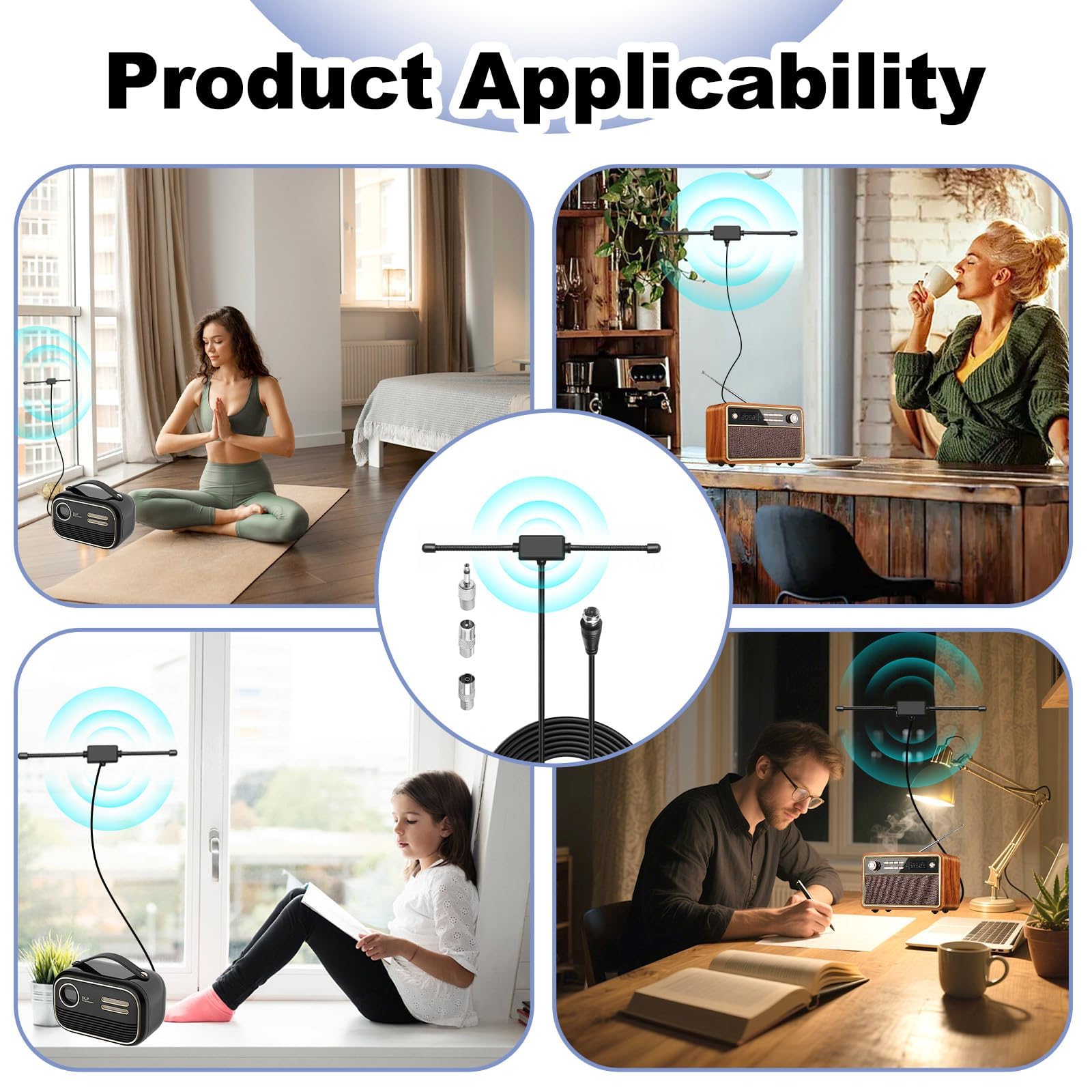 Antenne FM Radio Interieur 75 Ohms avec Câble 3 Métres et 3 Adaptateurs, Compatible avec Les Systèmes Audio Yamaha, Denon, Marantz et Onkyo, Réception Haute Fidélité pour Home Cinéma Tuner HiFi