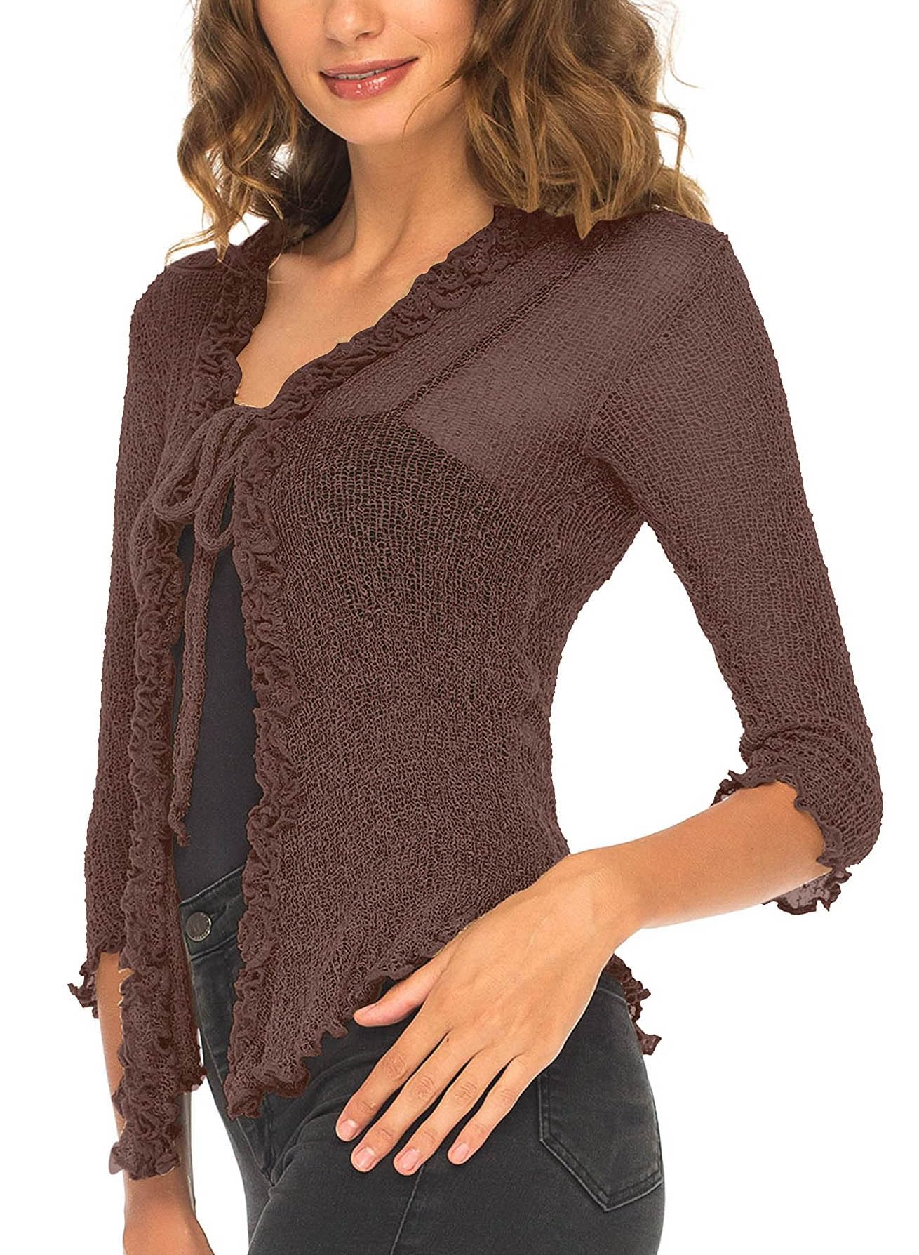 SHU-SHI - Bolero Transparente para Mujer - con Volante - Punto Ligero