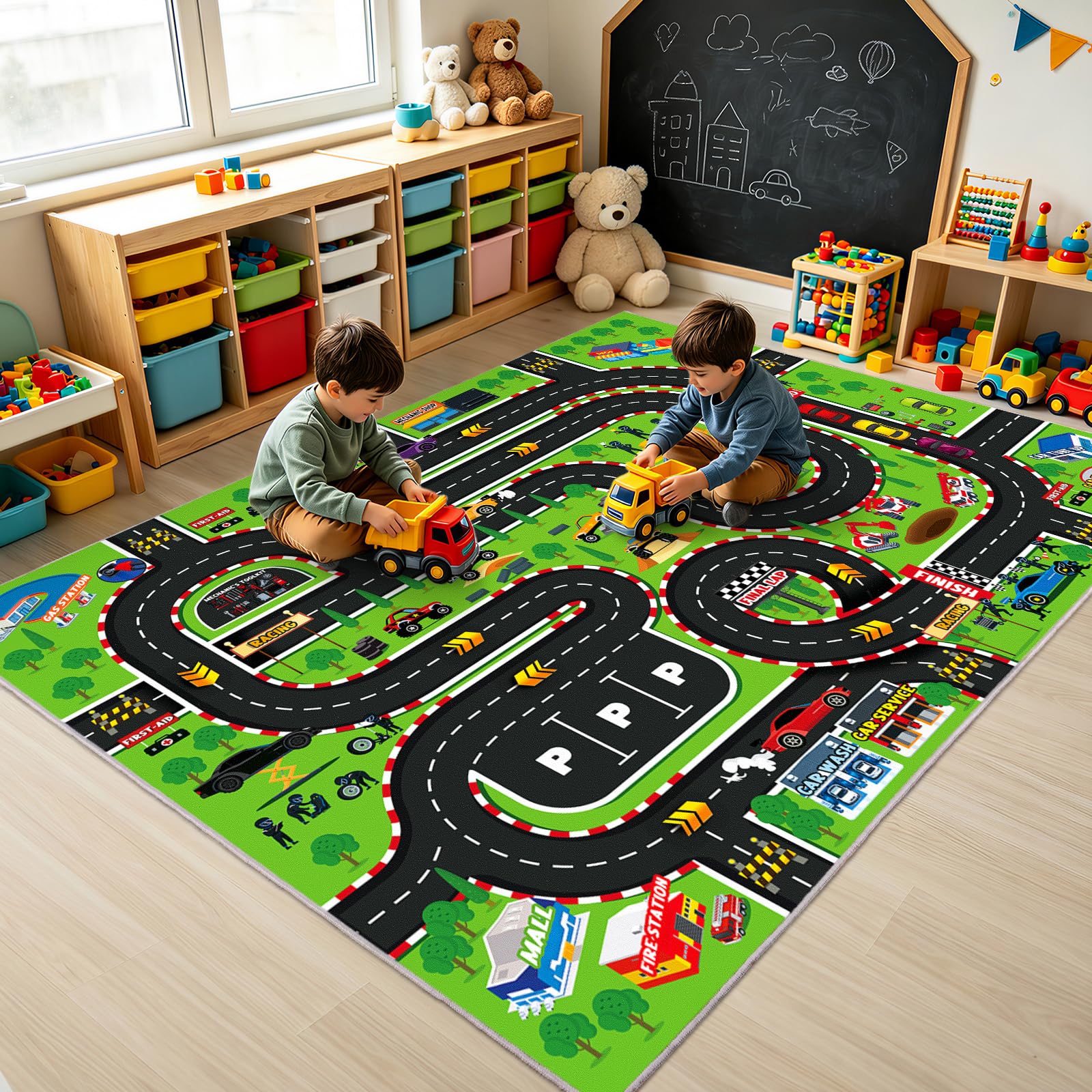 Quntue Kids Room Rug 5x7 Ft, Washable Soft Race Track Road Rug — image 1