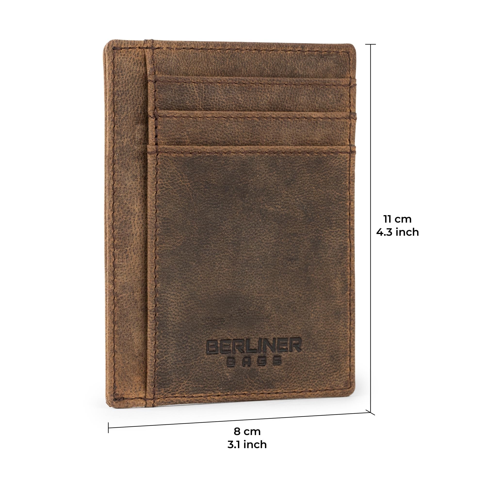 Berliner Bags Karl Tarjetero de Piel Vintage Hombre con RFID y Ventana DNI | Marrón Billetera De Cuero Slim Más De 6 Tarjetas Bolsillo Oculto Con Protección Nfc Estilo Único Elegante Práctico Y Fino