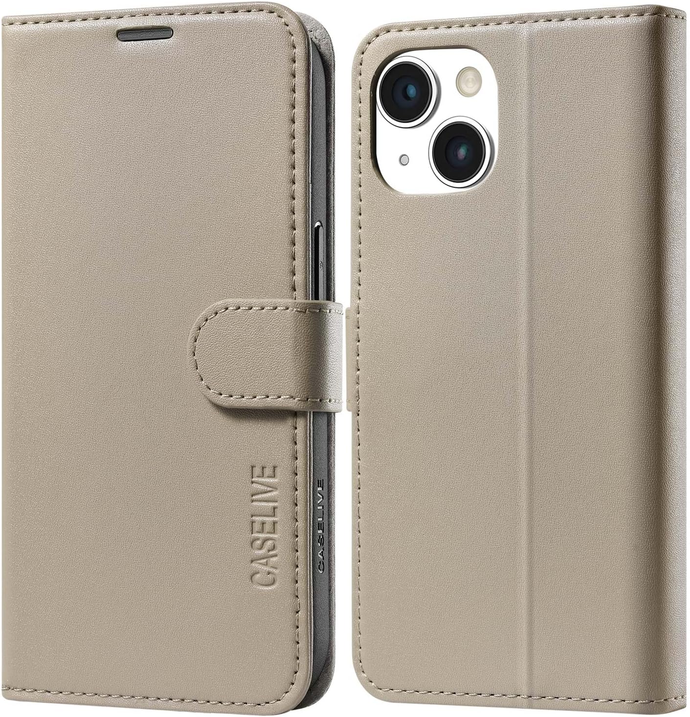 for iPhone 15 Plus Wallet Case with Card Holder [Genuine Leather Folio Case][RFID Blocking][Screen Protector][Shockproof TPU Inner Shell] Kickstand Cover for iPhone 15 Plus 6.7''(Taupe)