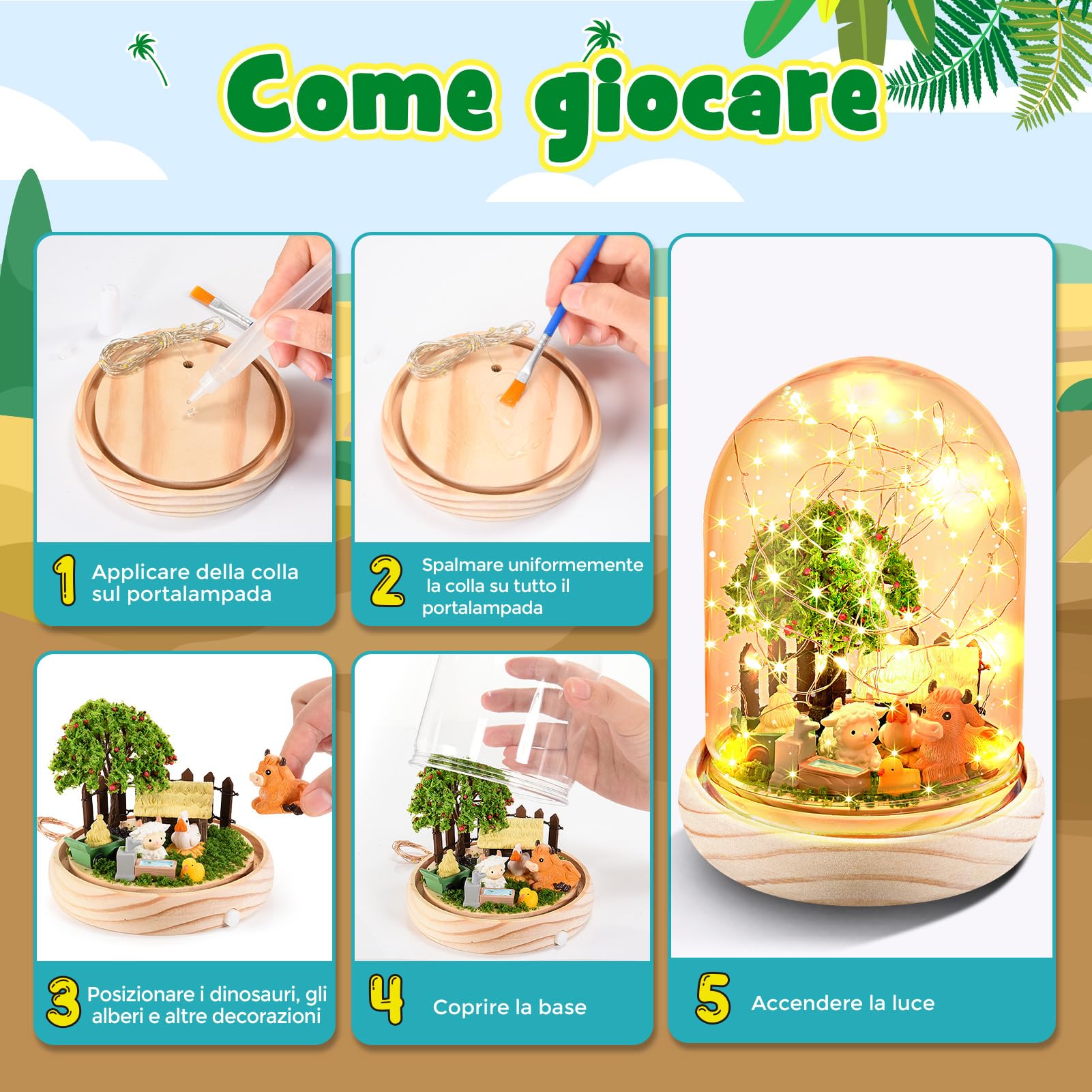 Dislocati Luce Notturna Artigianale Giocattoli Set Decorativi Fai da Te Unicorni/Sirene/Dinosauri/Fattorie Giocattoli- Regali per Bambini