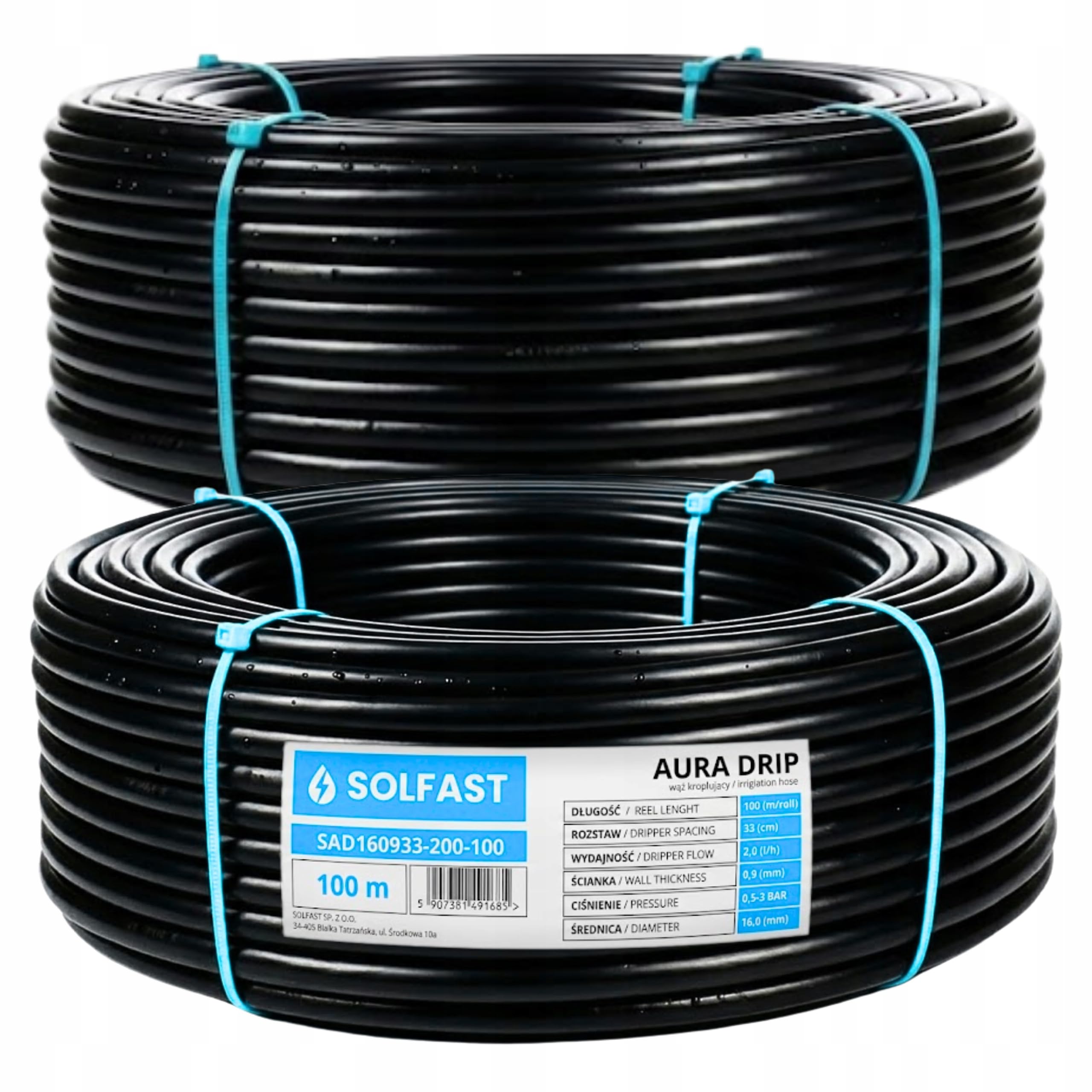 Tuyau d'arrosage goutte à goutte 100 m 16 mm – Système d'irrigation avec goutteurs intégrés – 2 L/h – 33 cm de distance – Tuyau d'arrosage goutte à goutte