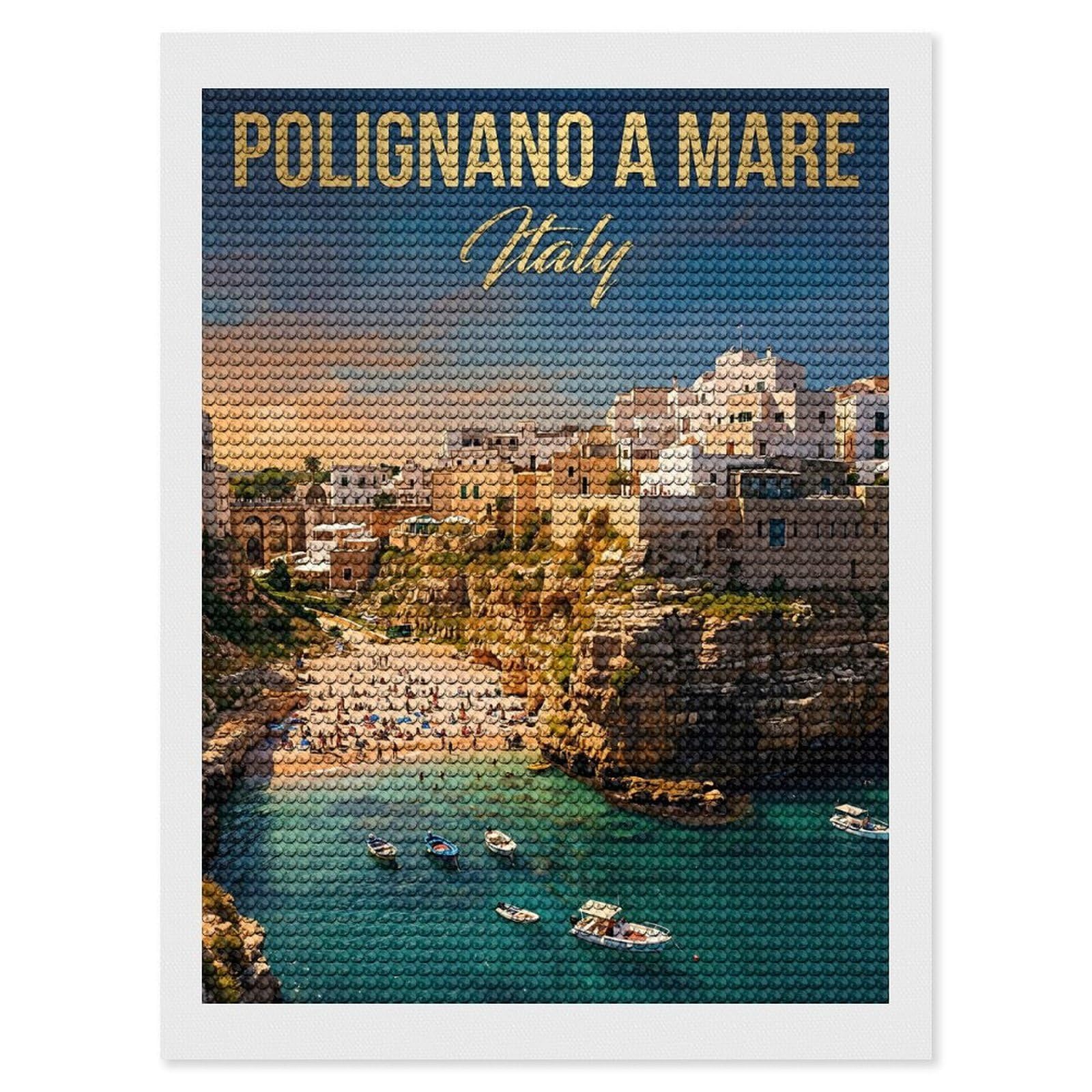 Junmoney Polignano A Mare, Italy Beach Scene Full Drill Diamond Painting Kit 12"x16", for Teens, Calming Craft to Unwind, Home Wall Decor, Christmas Gift