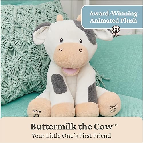 Miniatura 8 de Baby GUND Buttermilk the Cow Peluche Animado, Juguete Sensorial de Peluche Cantante, Canta Old MacDonald y Enseña Sonidos de Animales, CremaGris, 12"