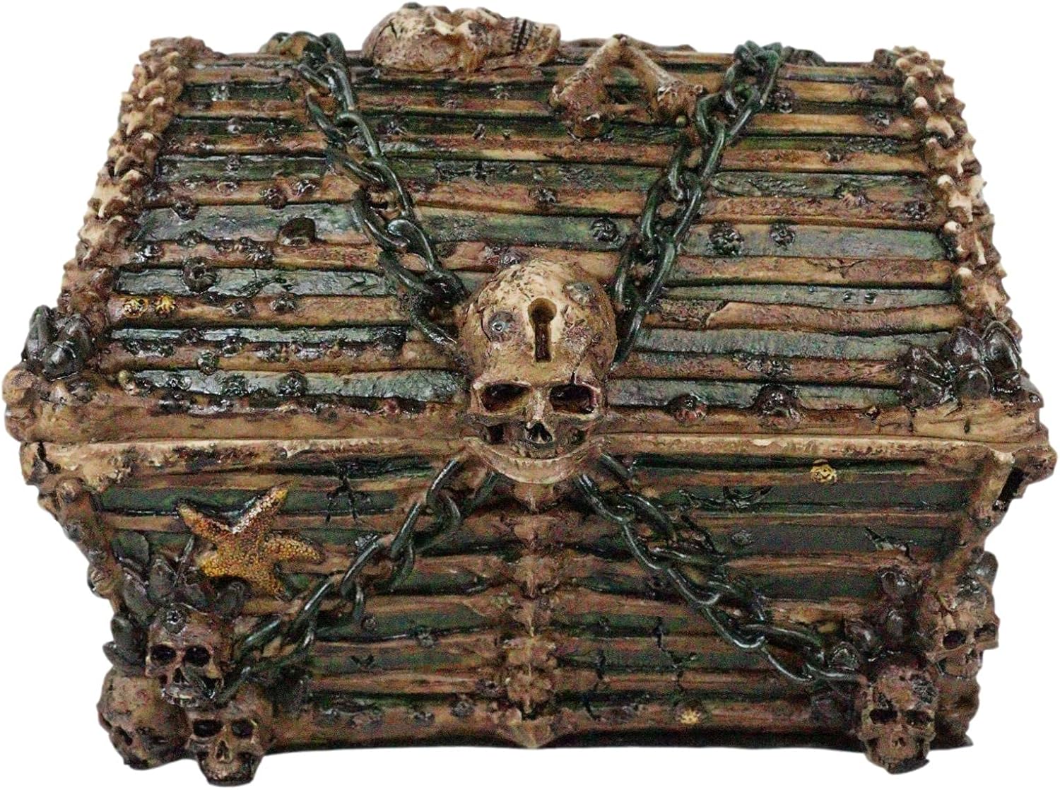 Ebros 'Dead Man's Chest' Pirate Davy Jones Haunted Ship Skulls and Bones Decorative Jewelry Stash Box with Hinges 5.5" Long Treasure Chest Design Figurine Macabre Halloween Prop