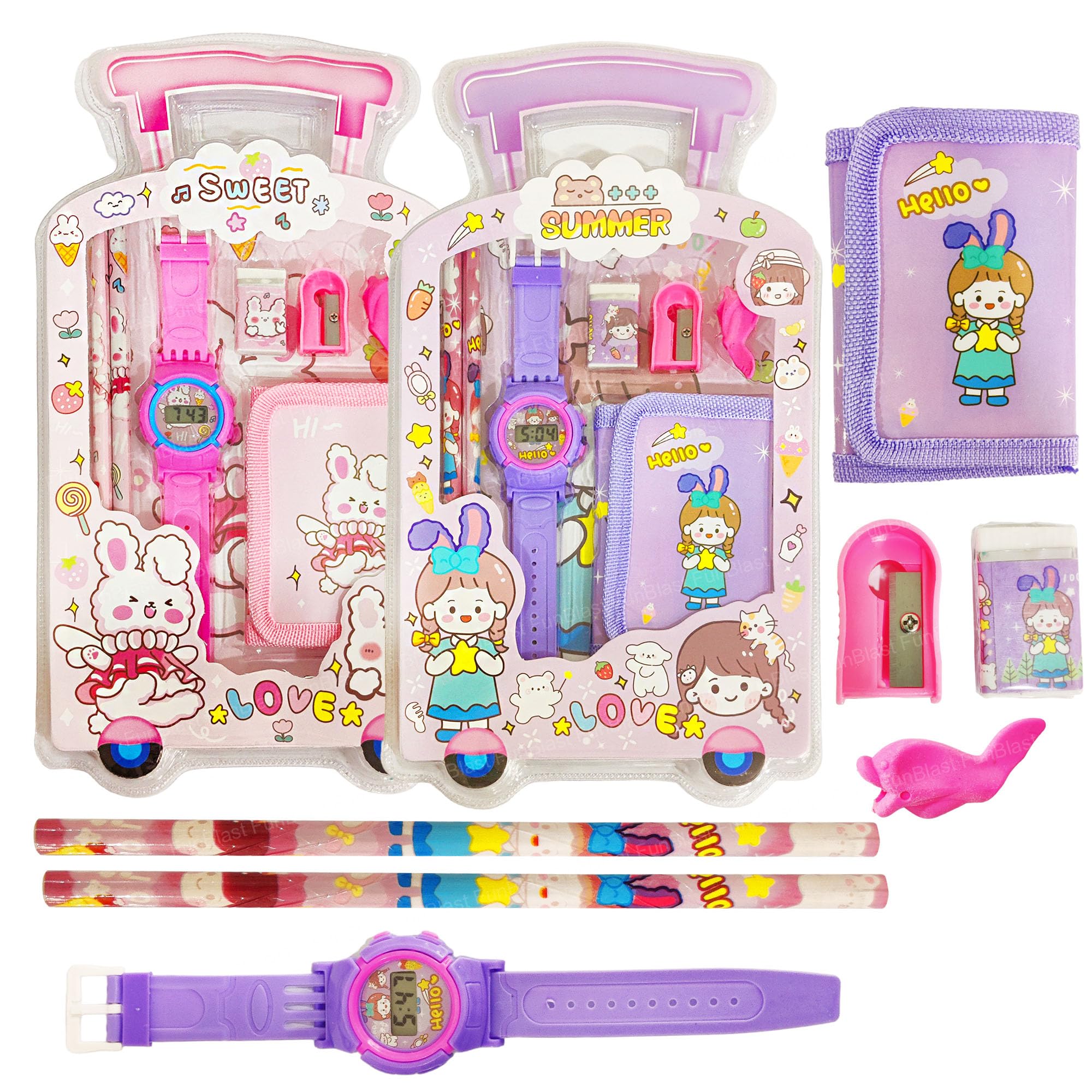 FunBlast Stationary Set for Kids – Set of 2 Kawaii Stationary Kit for Kids, Pencils, Small Purse with Wrist Watch, Sharpener for Kids, Erasers for Kids, Return Gifts for Boys (Sweet+Summer) (B0CZ3Z71N9) Amazon Price History, Amazon Price Tracker