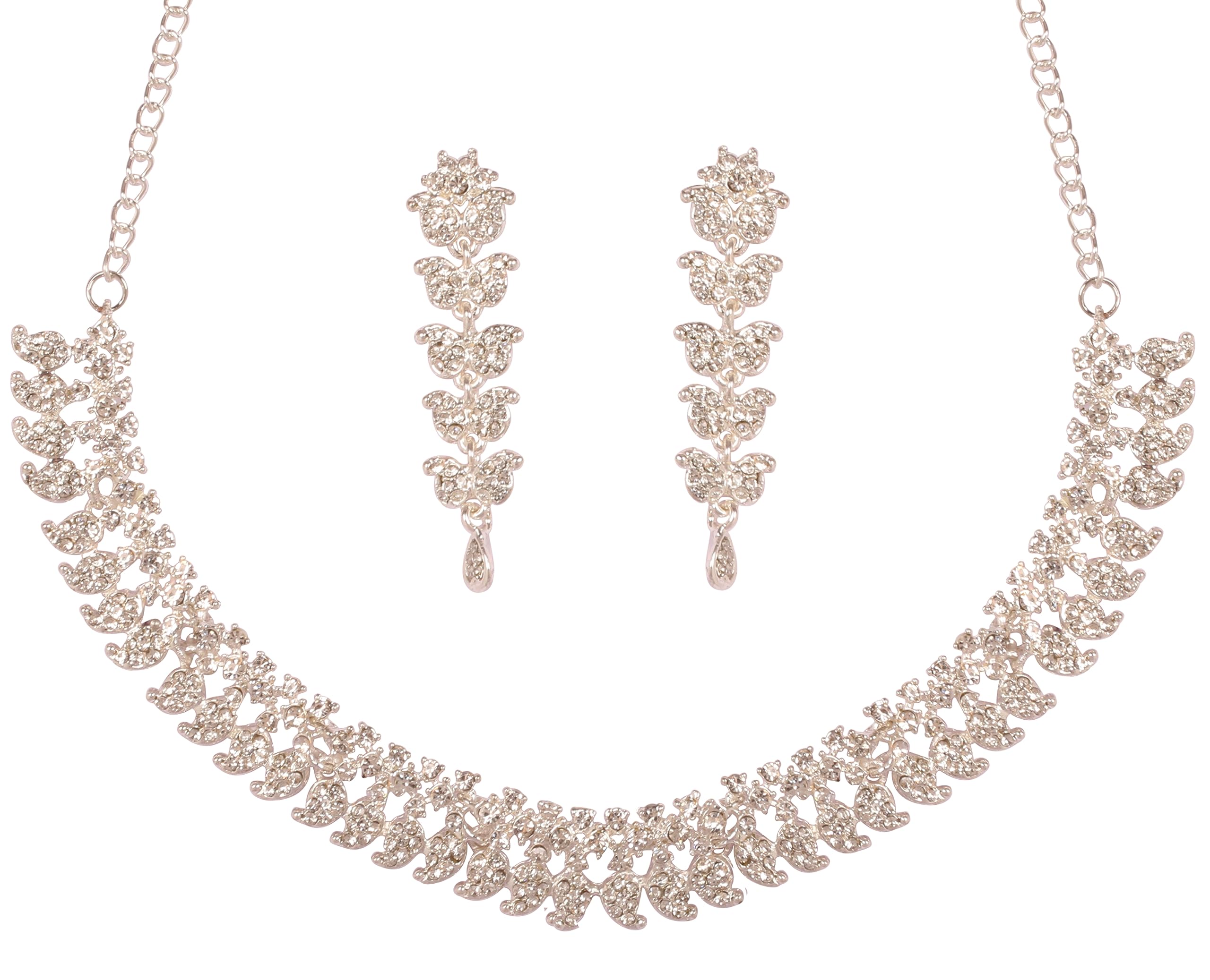 TouchstoneNEW Touchstone Hollywood Glamour White Rhinestone Crystals Paisley Motif Grand Hasli Style Jewelry Necklace Set in Silver Tone For Women