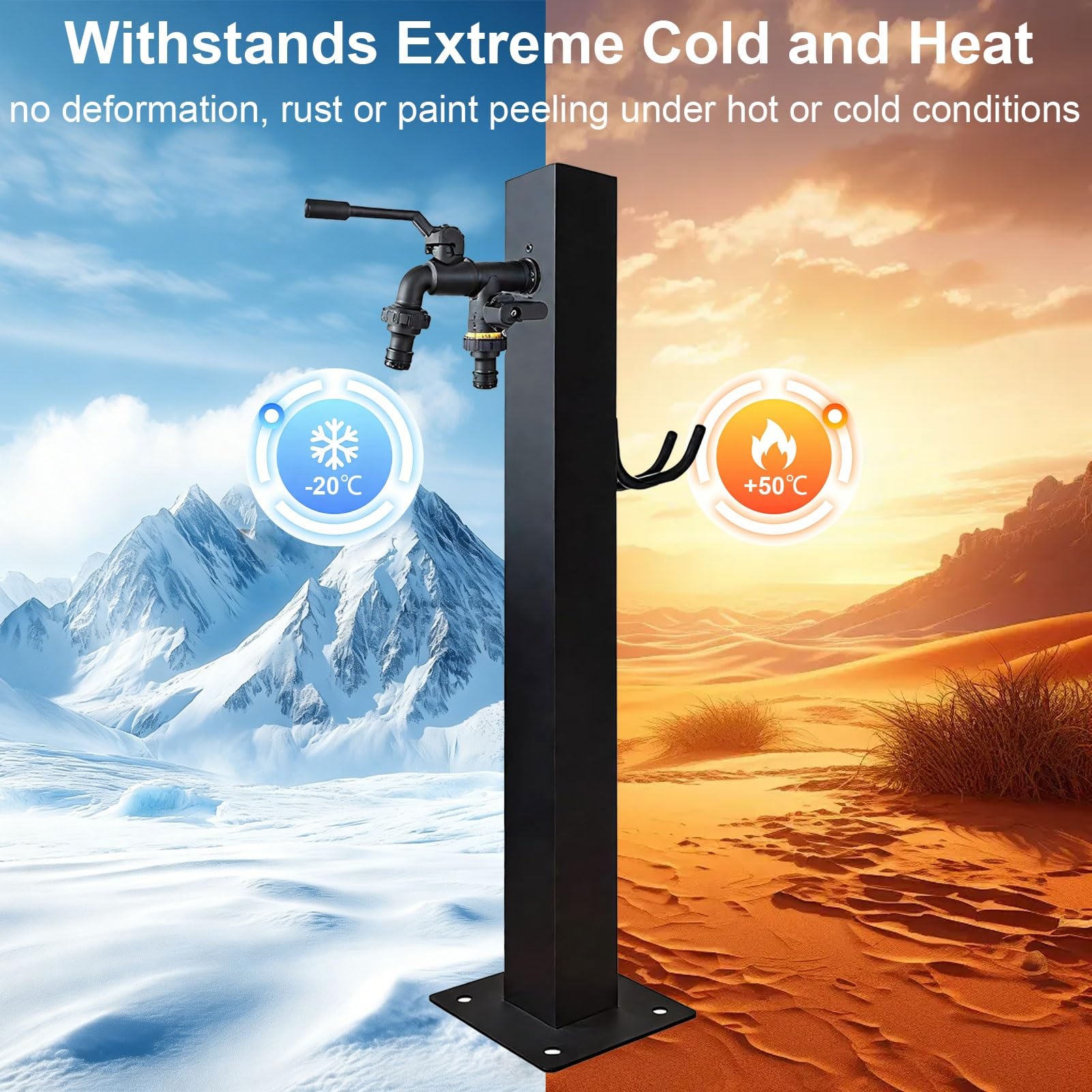Colonne d'eau de jardin extérieure en acier inoxydable 304 avec double robinet, robinet d'eau autoportant monté au sol pour l'irrigation, le lavage, la ferme et l'arrière-cour(Height: 95cm/37.4in)