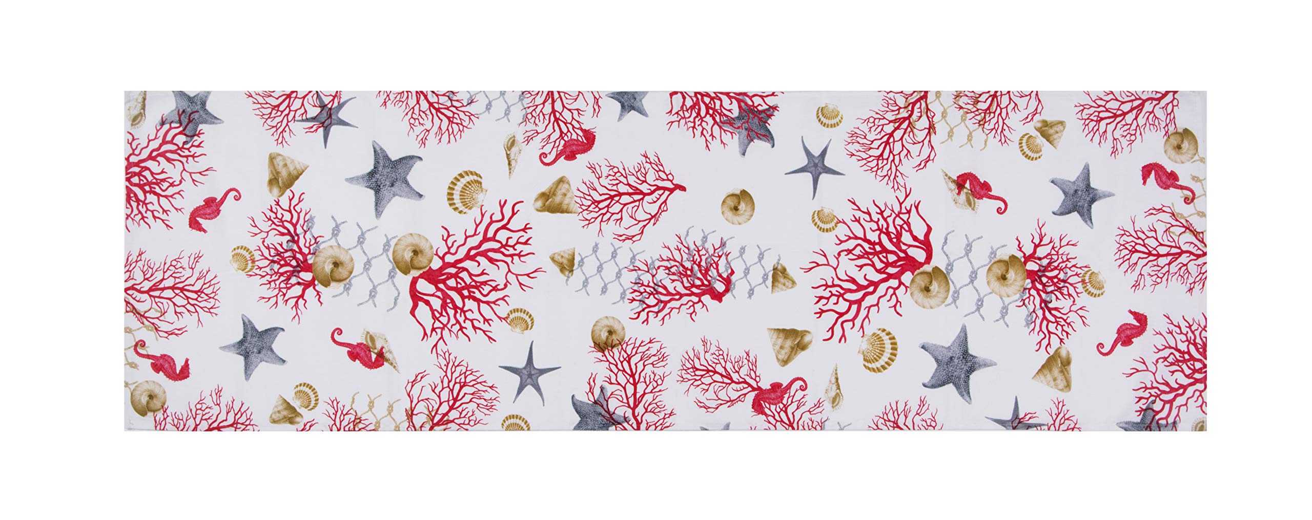 Excelsa Table Runner, Cotton, Bianco Con Decoro Corallo, 45x140 - Image 2