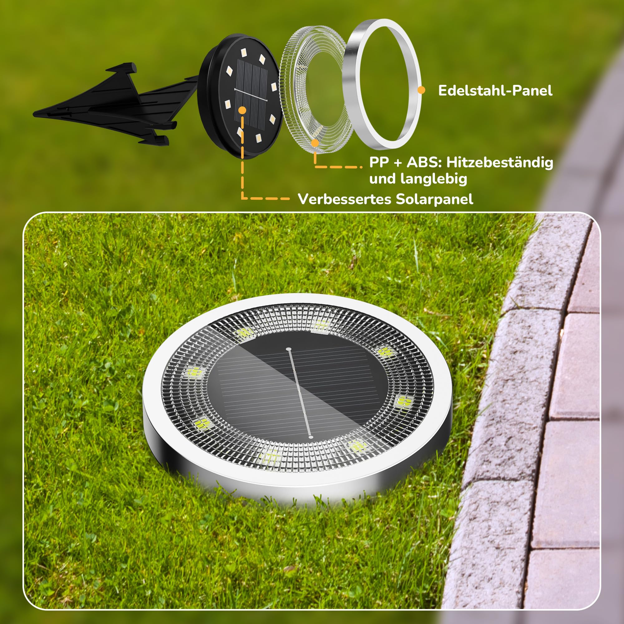 FLOWood 10 Stück Solar Bodenleuchten Aussen, Warmweiß Solarleuchten für Garten Außen mit 8 LEDs, Wasserdicht Led Solar Gartenleuchten, Solarlampen für Außen Garten Rasen Gehweg Patio Warmweiss