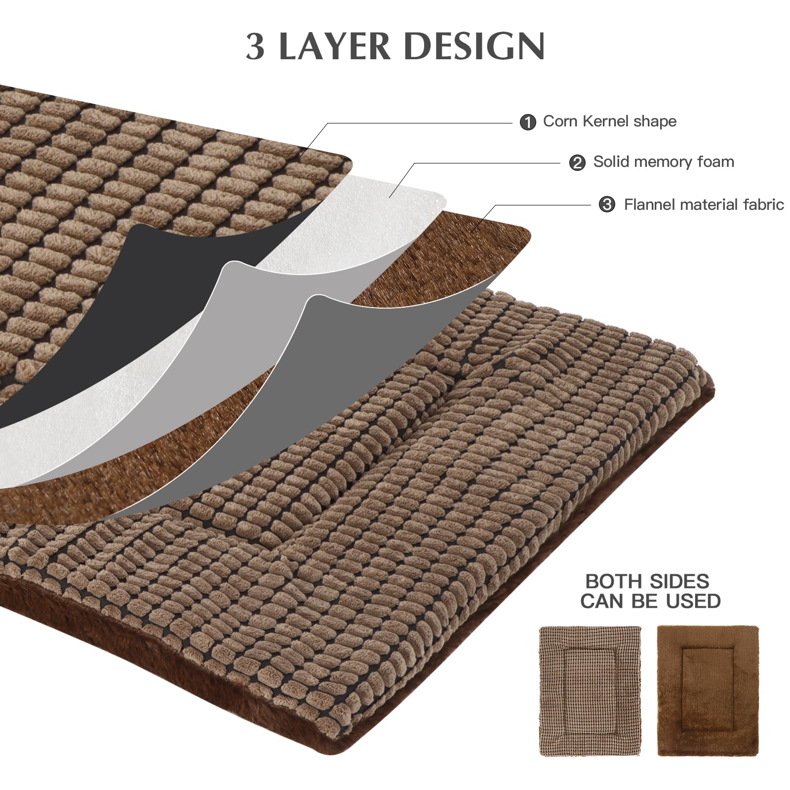 BVAGSS Cuscino per Cane Reversibile, Ultra Morbido Materassino Lavabile, Ortopedico Letto per cani Cuscino Cane Memory Foam Suave y Cálido XH079 (76x50x4cm,Brown)