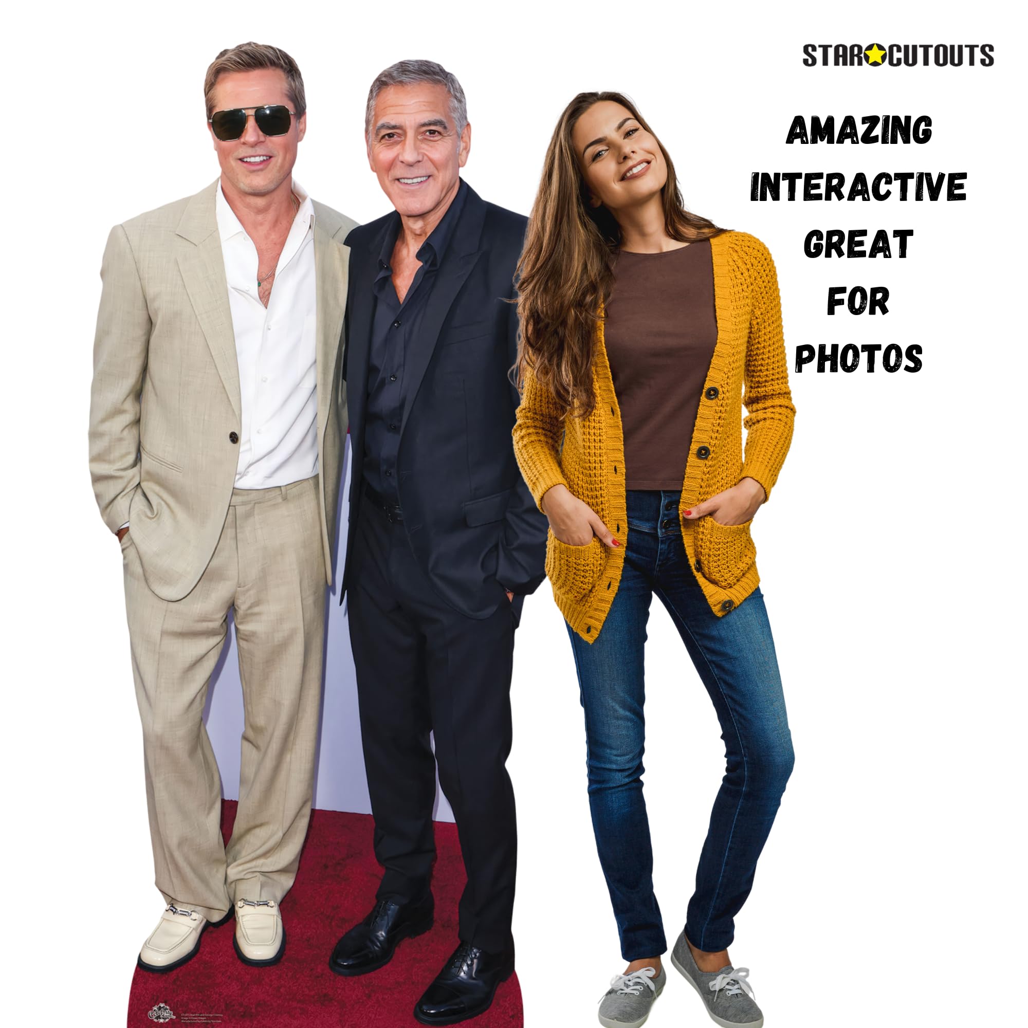 Star Cutouts CS1215 Brad Pitt y George Clooney Altura 185 cm Recorte de cartón con tamaño Real con Mini – Ideal para fanáticos de celebridades, televisión y películas, cumpleaños y Eventos VIP