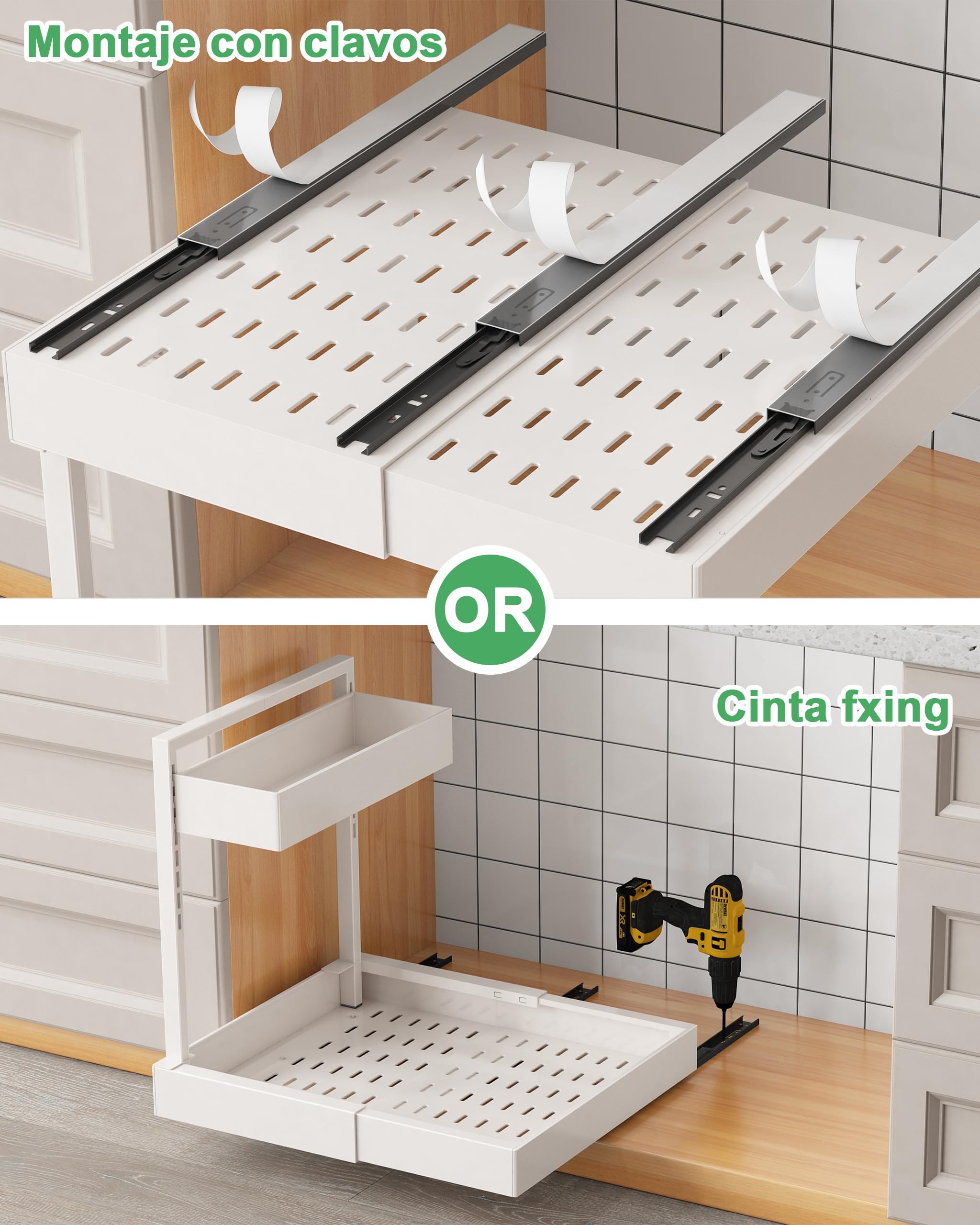 UMDONX Organizador de fregadero de cocina de 2 pisos | estante para debajo del lavabo,organizador de armario extensible,Blanco