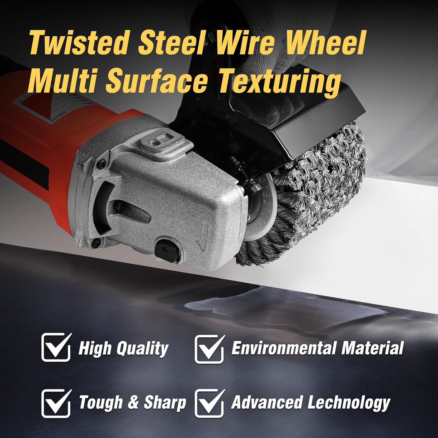 4.7"x 4" Twisted Steel Wire Wheel Multi Surface Conditioning Tool, 0.02" Wire Brush Drum, Stainless Steel Wire Wheel for Metal Surface Polishing Removing Rust Wood Grain Restoration-3/4 Quad Keyway