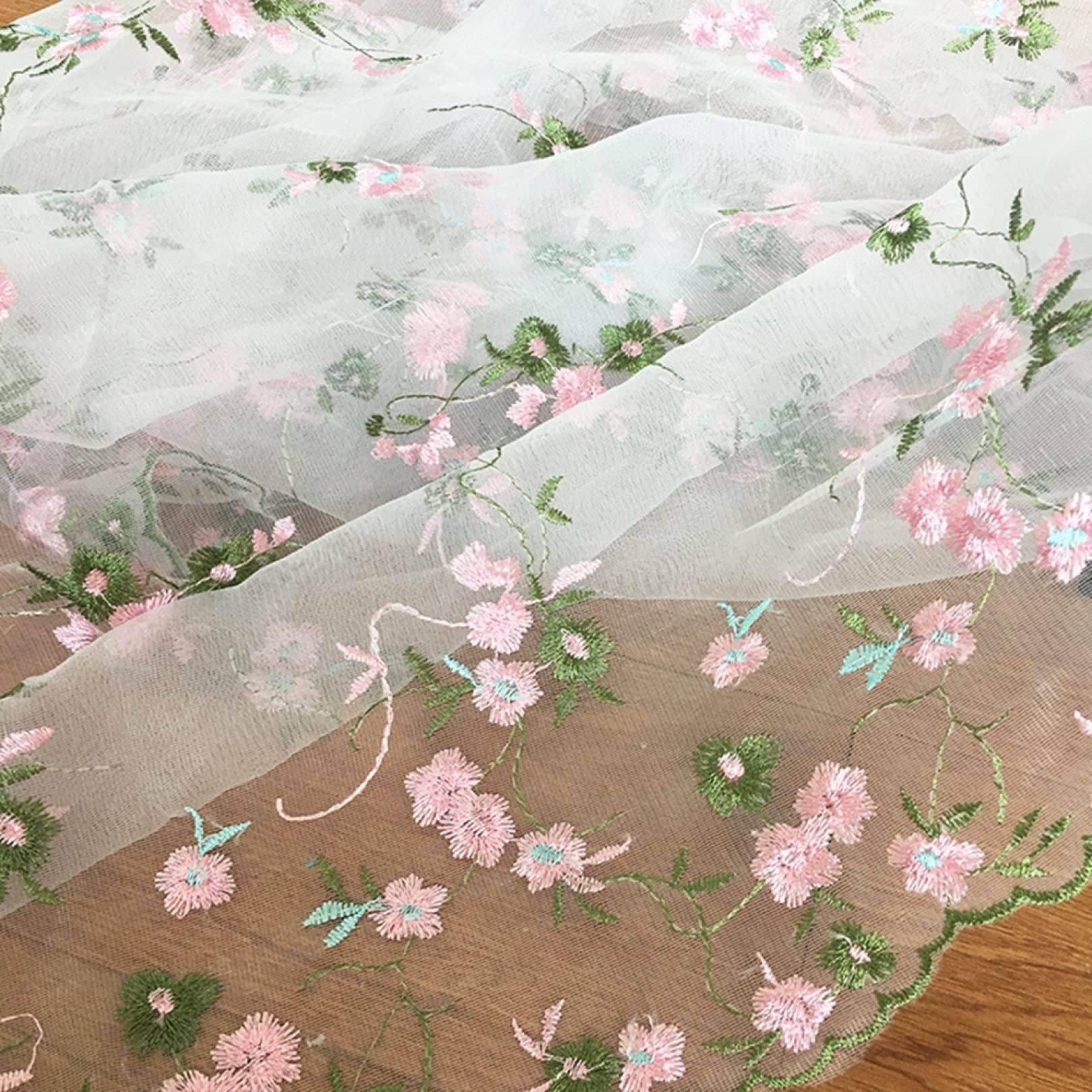 3 metri Tessuto di organza ricamato a fiori Tenda da cucito Gonna da tavolo Decorazioni for la casa Abito fai da te Tessuto di pizzo Tulle floreale